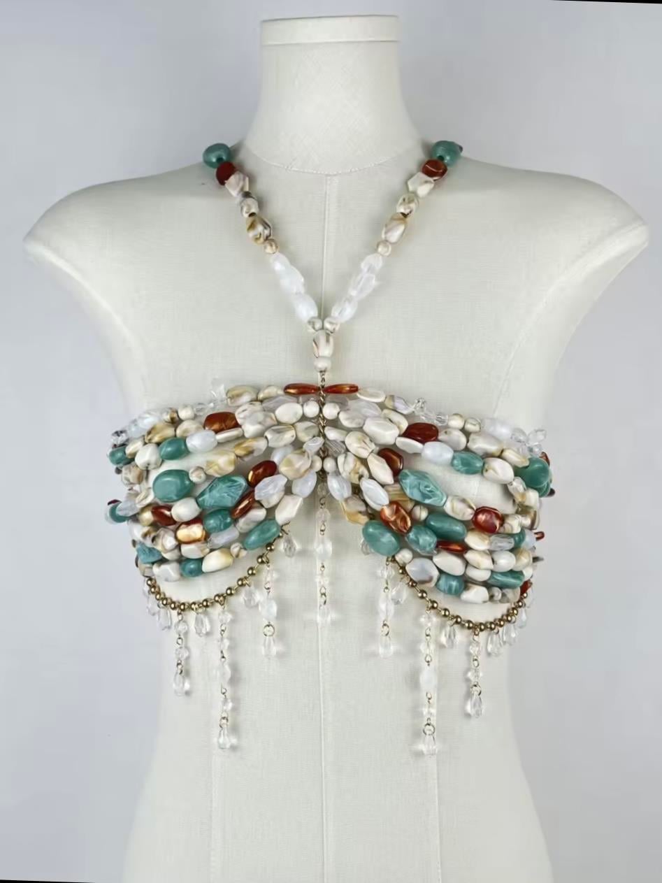 Renkli Boncuk İşlemeli Büstiyer