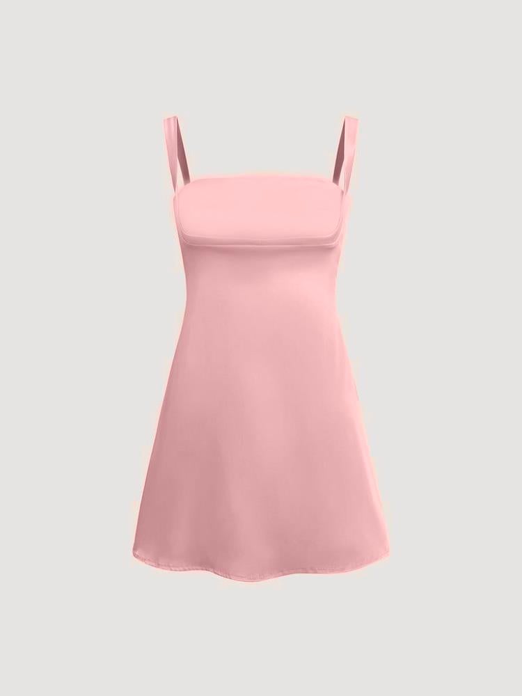 SATEN MİNİ ELBİSE - PEMBE