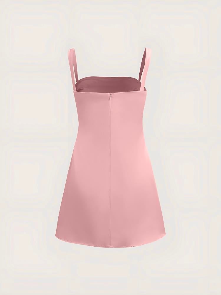 SATEN MİNİ ELBİSE - PEMBE