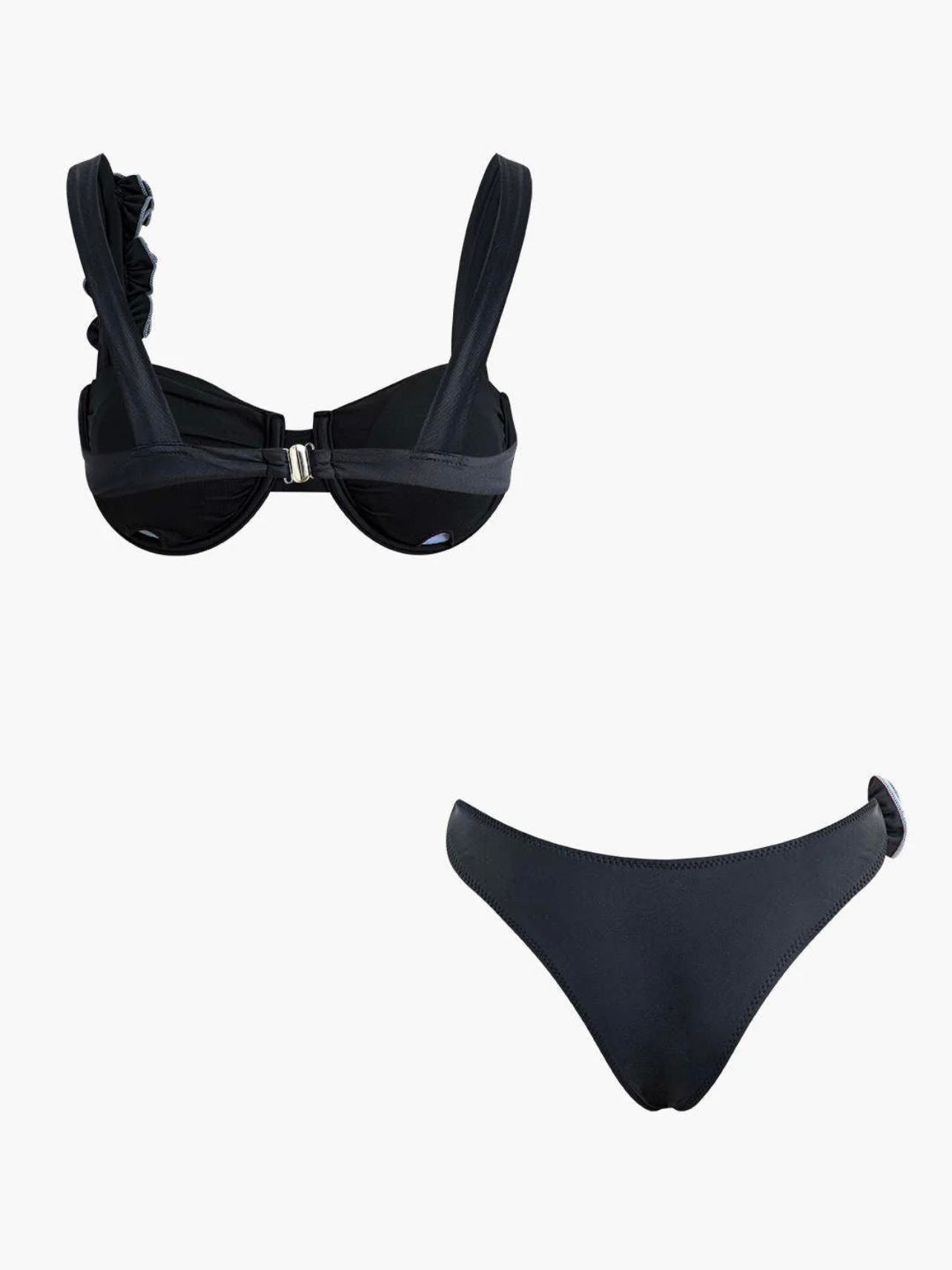 SİYAH GÜL DETAYLI BİKİNİ TAKIMI