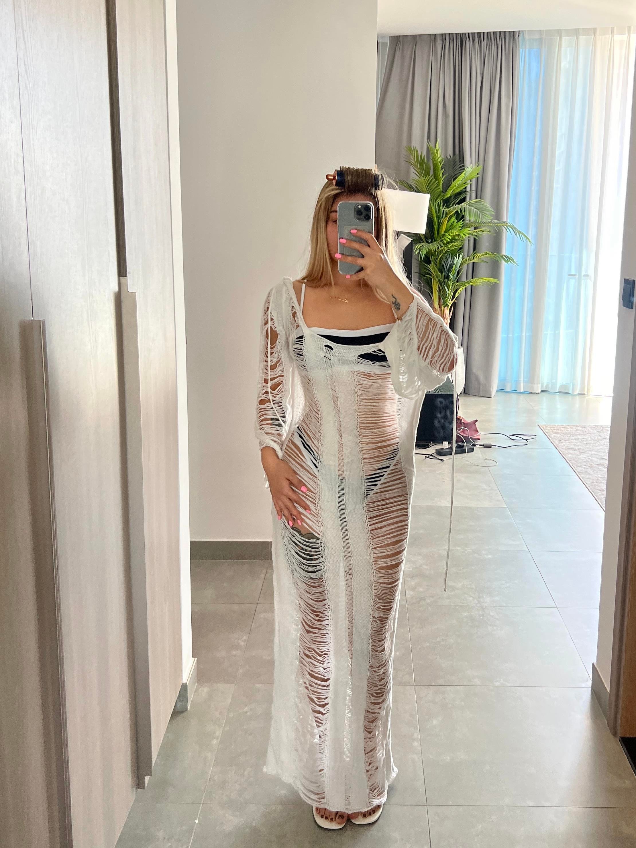 TRANSPARAN ÖRGÜ UZUN ELBİSE