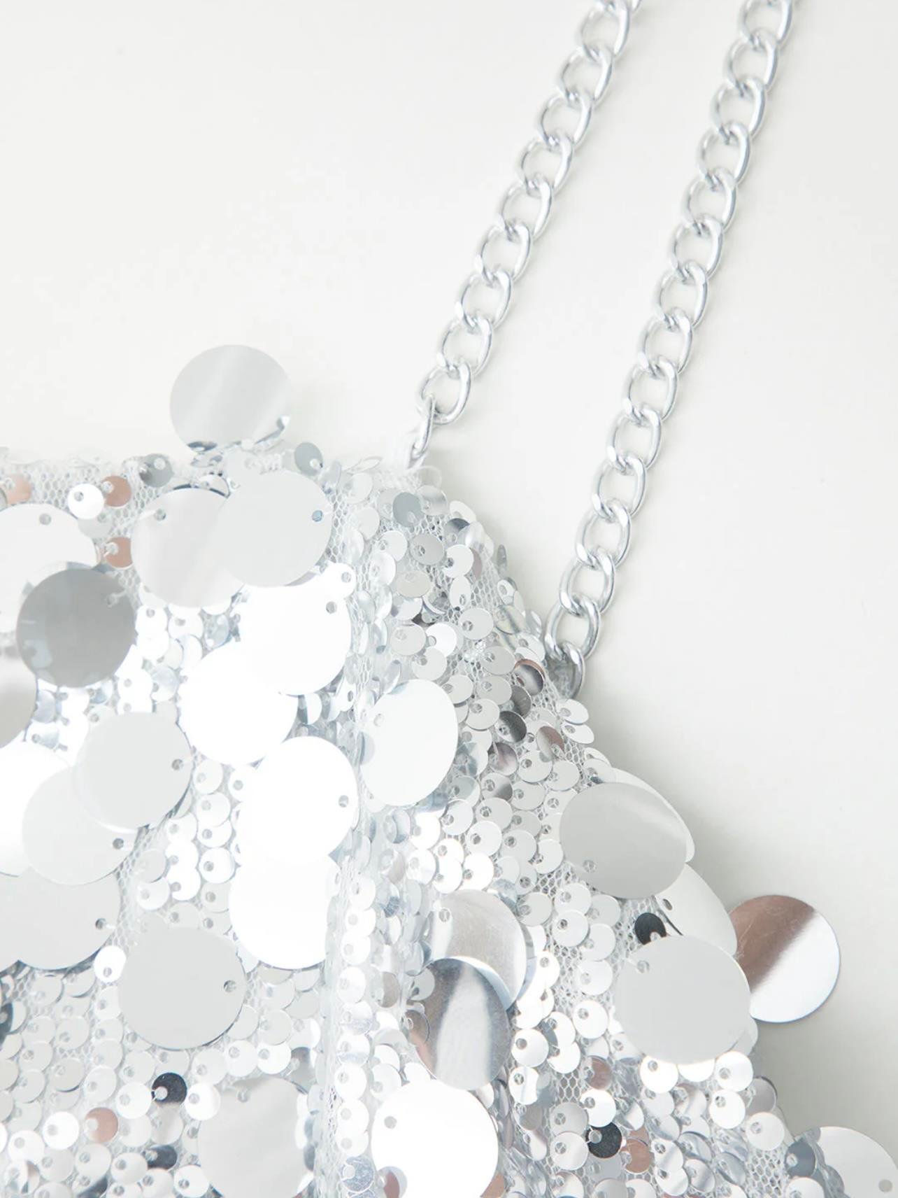 ZİNCİR ASKILI PAYET ELBİSE - SILVER