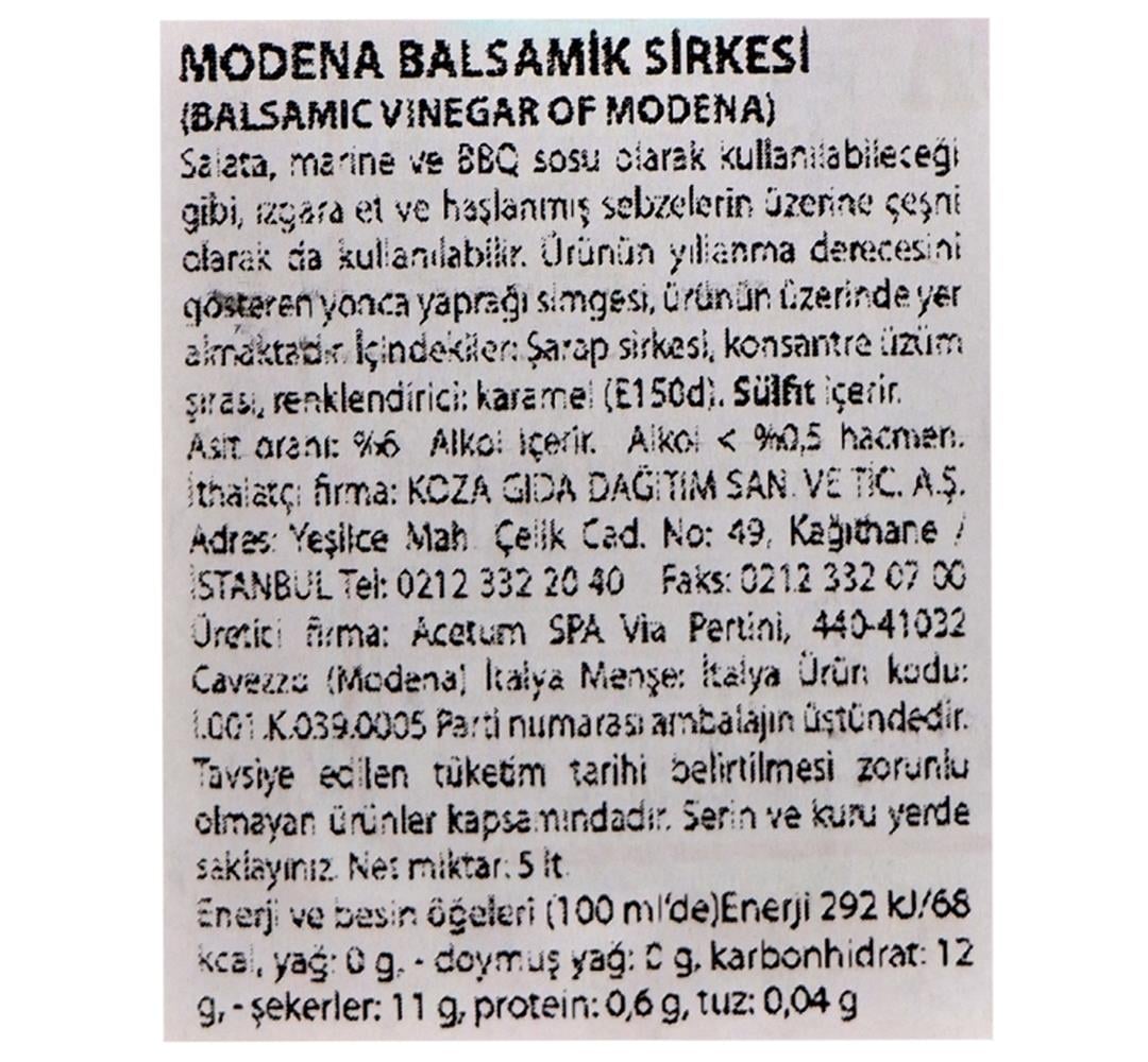 Acetum Balsamik Sirkesi 5 lt