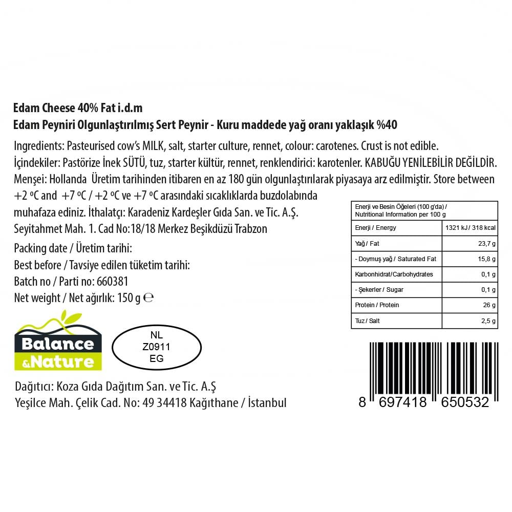 Edam Dilim Peynir 150 Gr