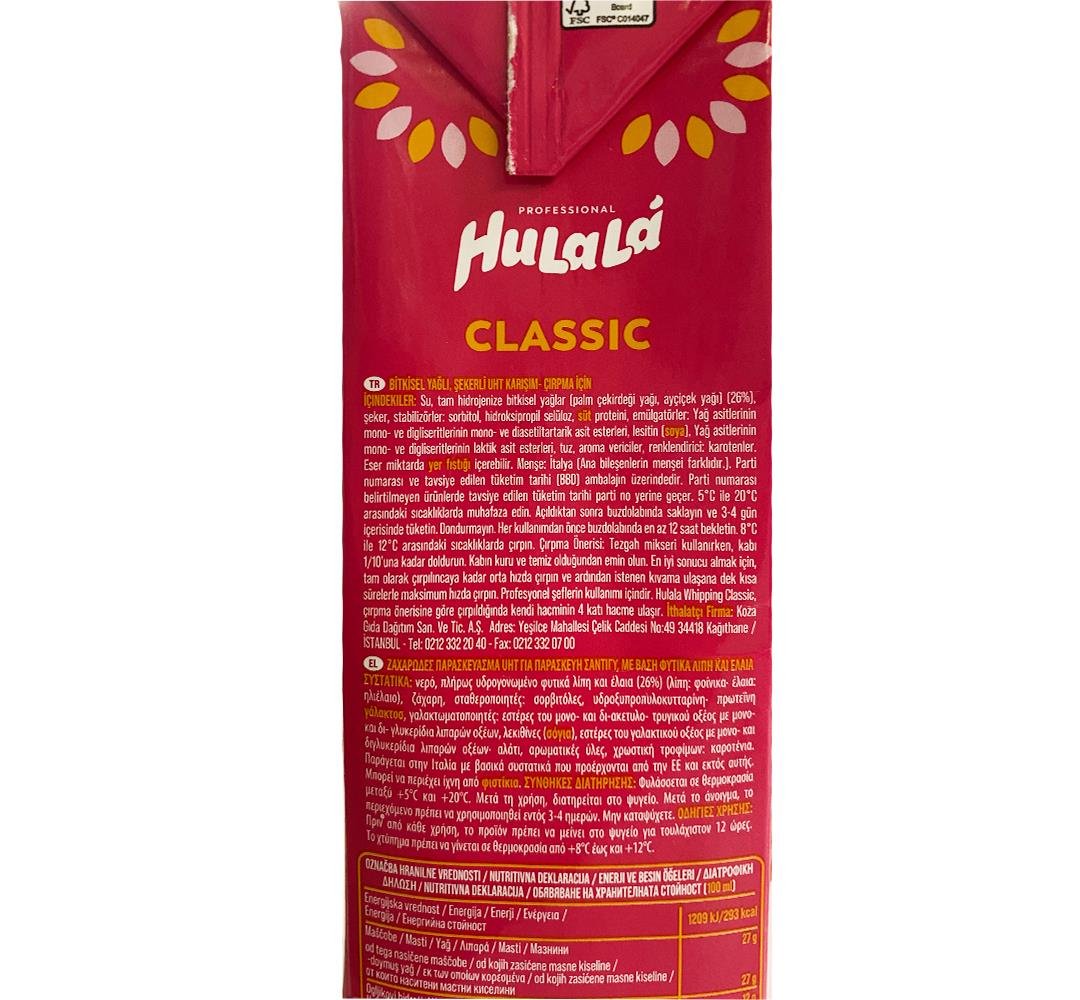 Hulala Bitkisel Krem Şanti Whip Classic 1 lt