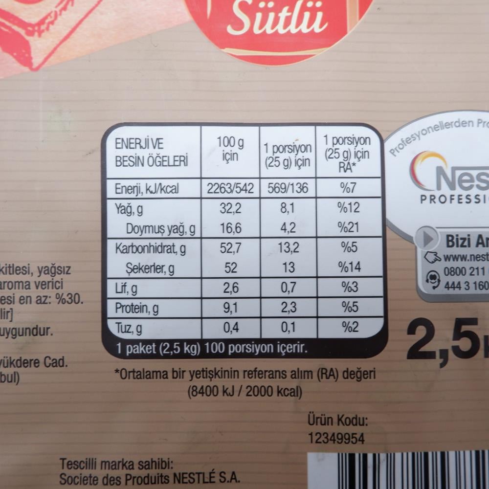 Nestle 1927 Sütlü Kuvertür 2500 gr