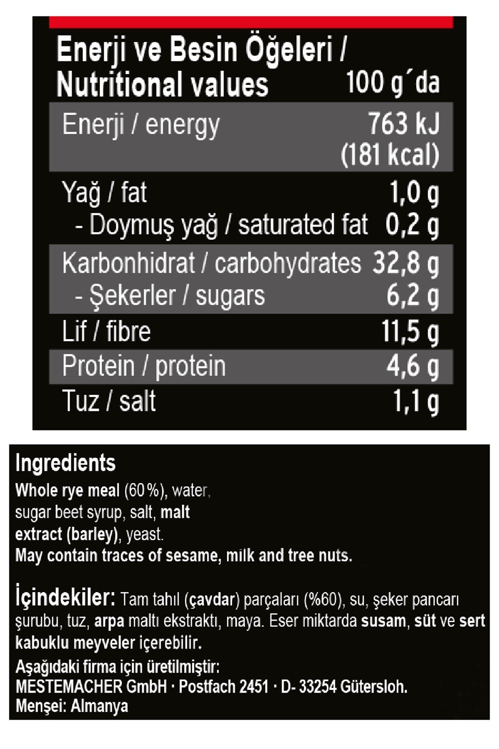 Siyah Çavdarlı Tam Tahıl Ekmeği 500 gr