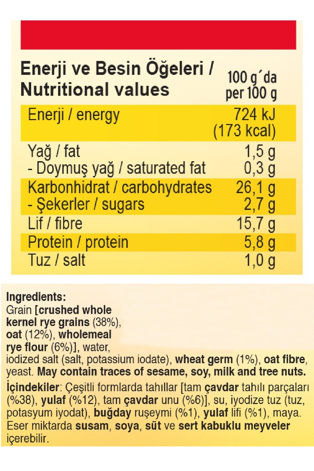 Yulaf-Çavdar & Ruşeymli Tam Tahıl Ekmeği 500 gr