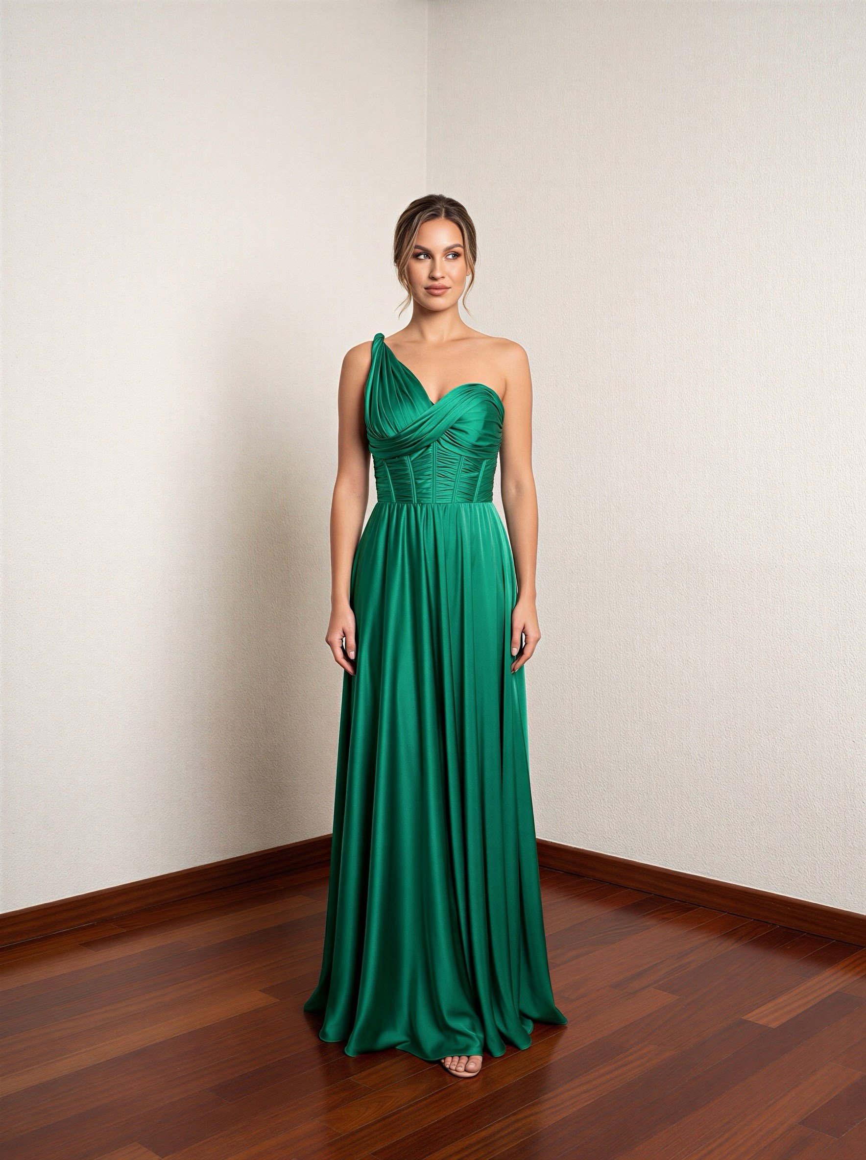 6300SAT TEK OMUZ SEYYAR ASKILI SATEN ABİYE ELBİSE