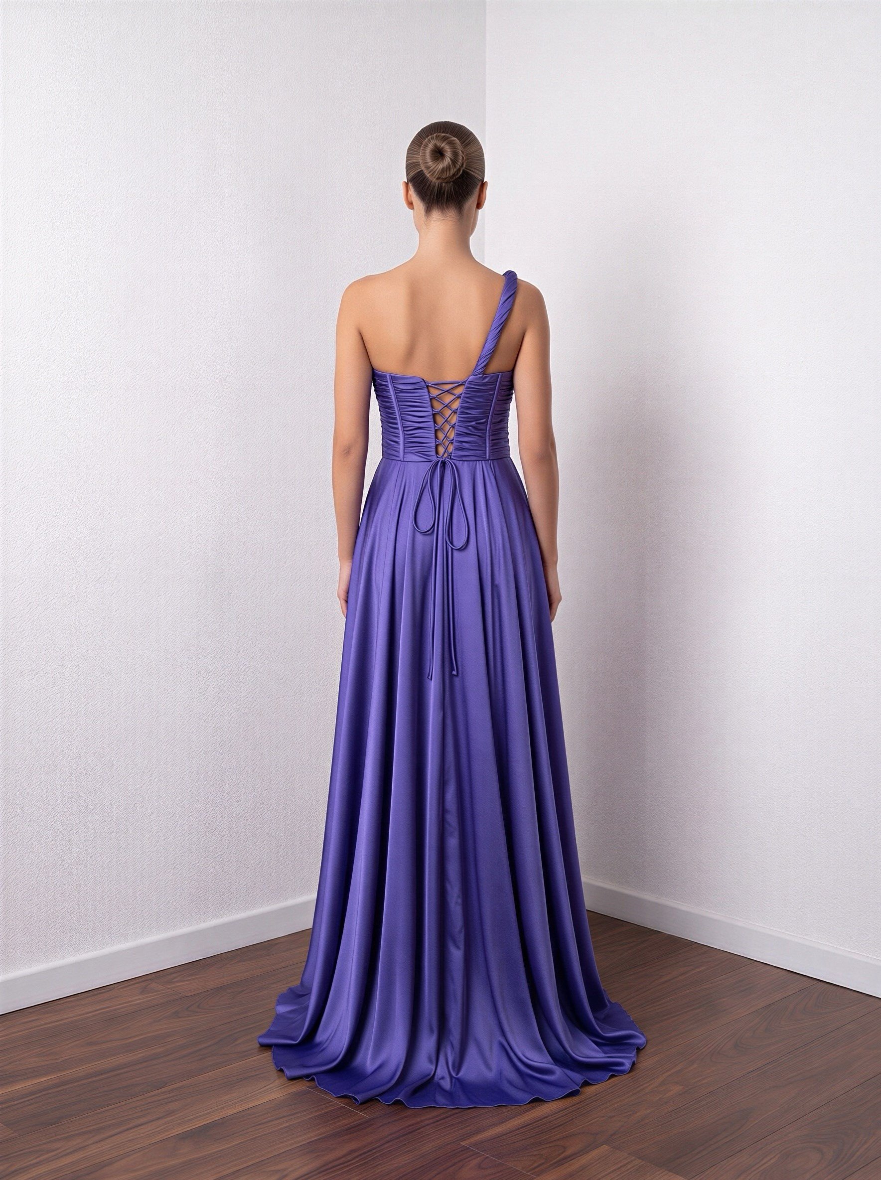 6300SAT TEK OMUZ SEYYAR ASKILI SATEN ABİYE ELBİSE