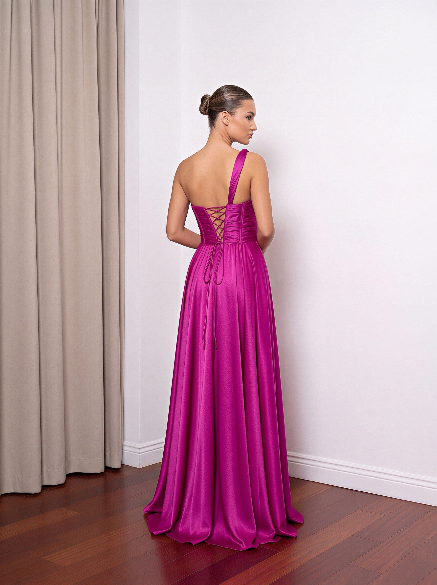 6300SAT TEK OMUZ SEYYAR ASKILI SATEN ABİYE ELBİSE