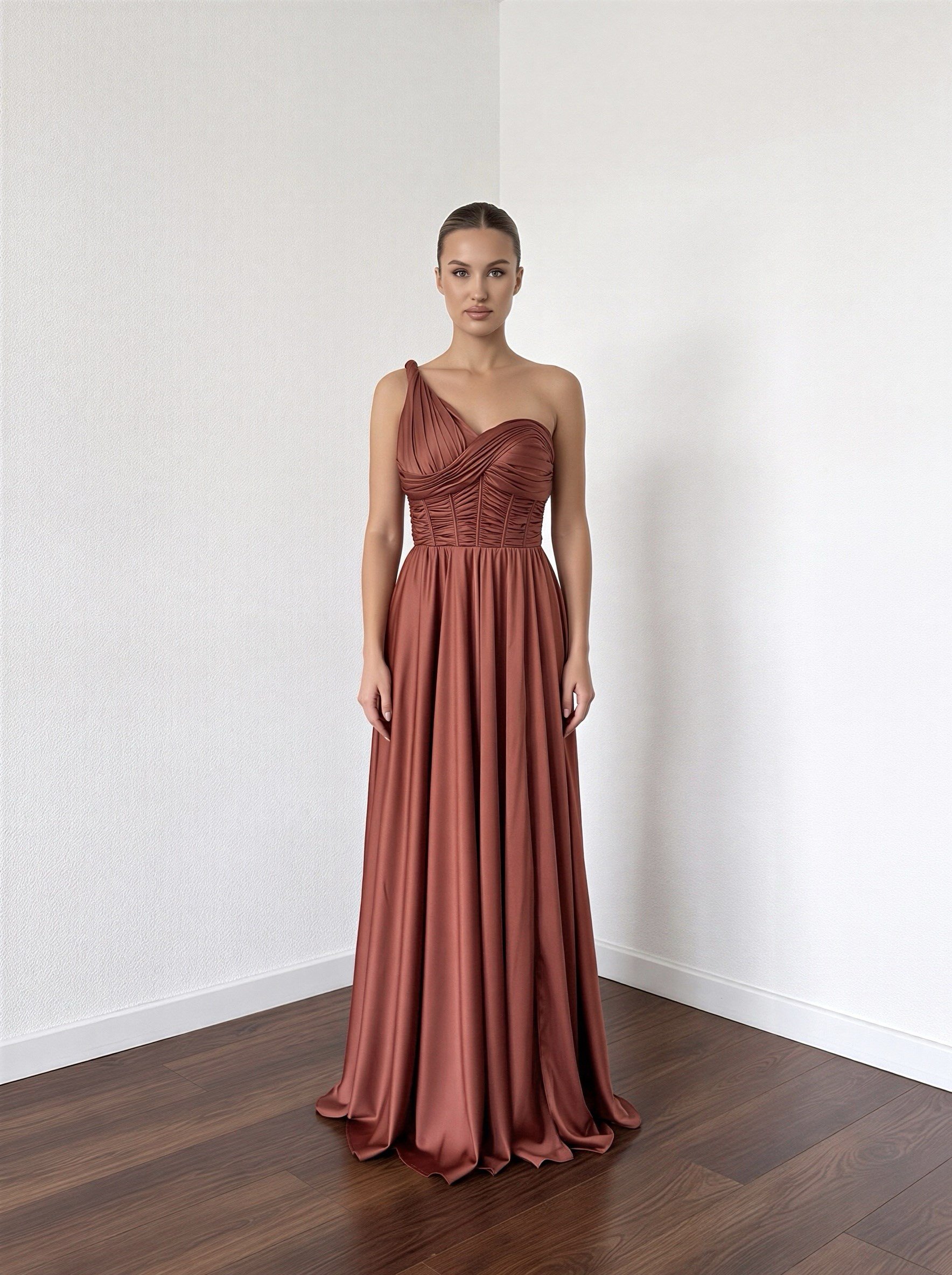 6300SAT TEK OMUZ SEYYAR ASKILI SATEN ABİYE ELBİSE