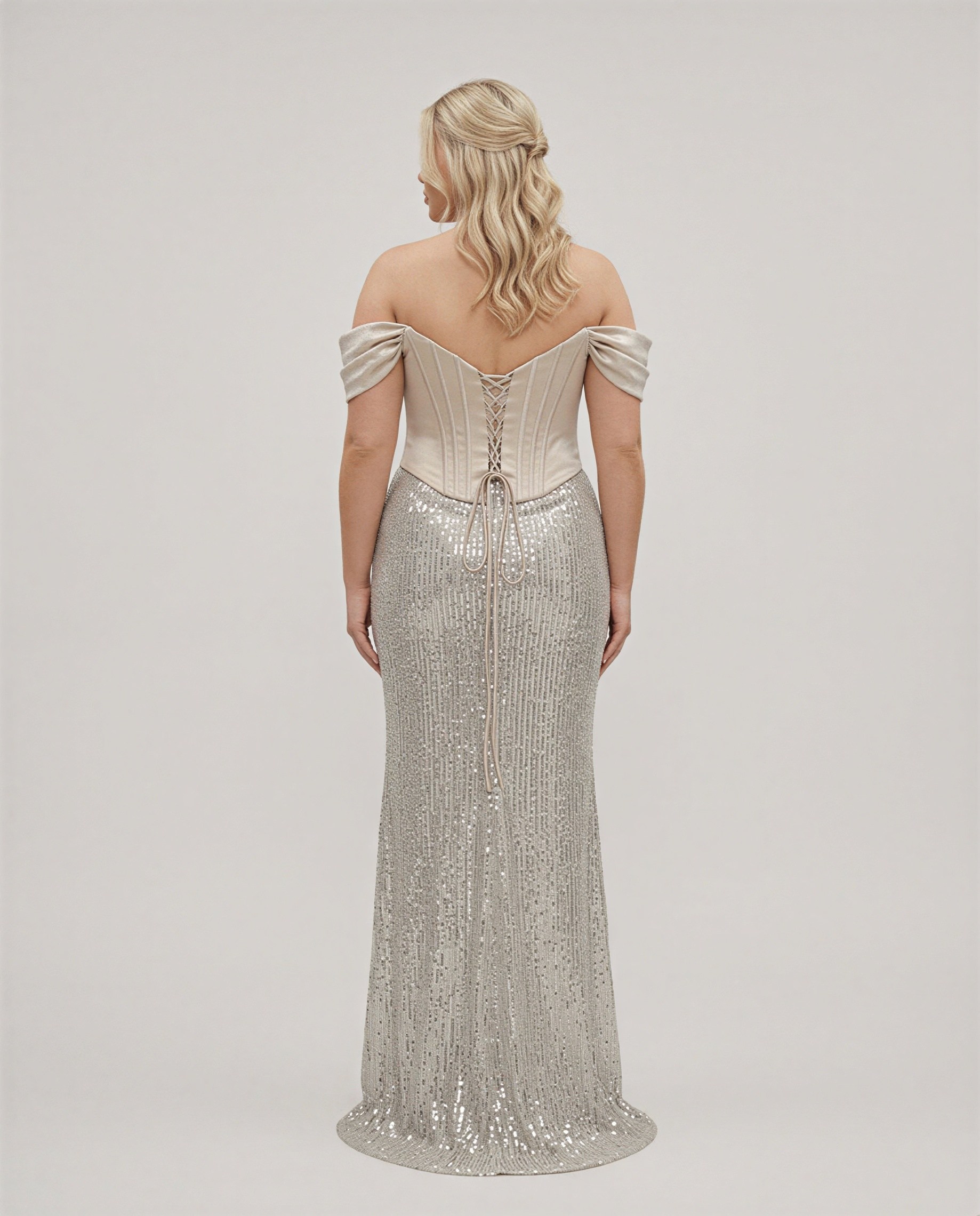 6302PSIV Payetli büyük beden abiye elbise