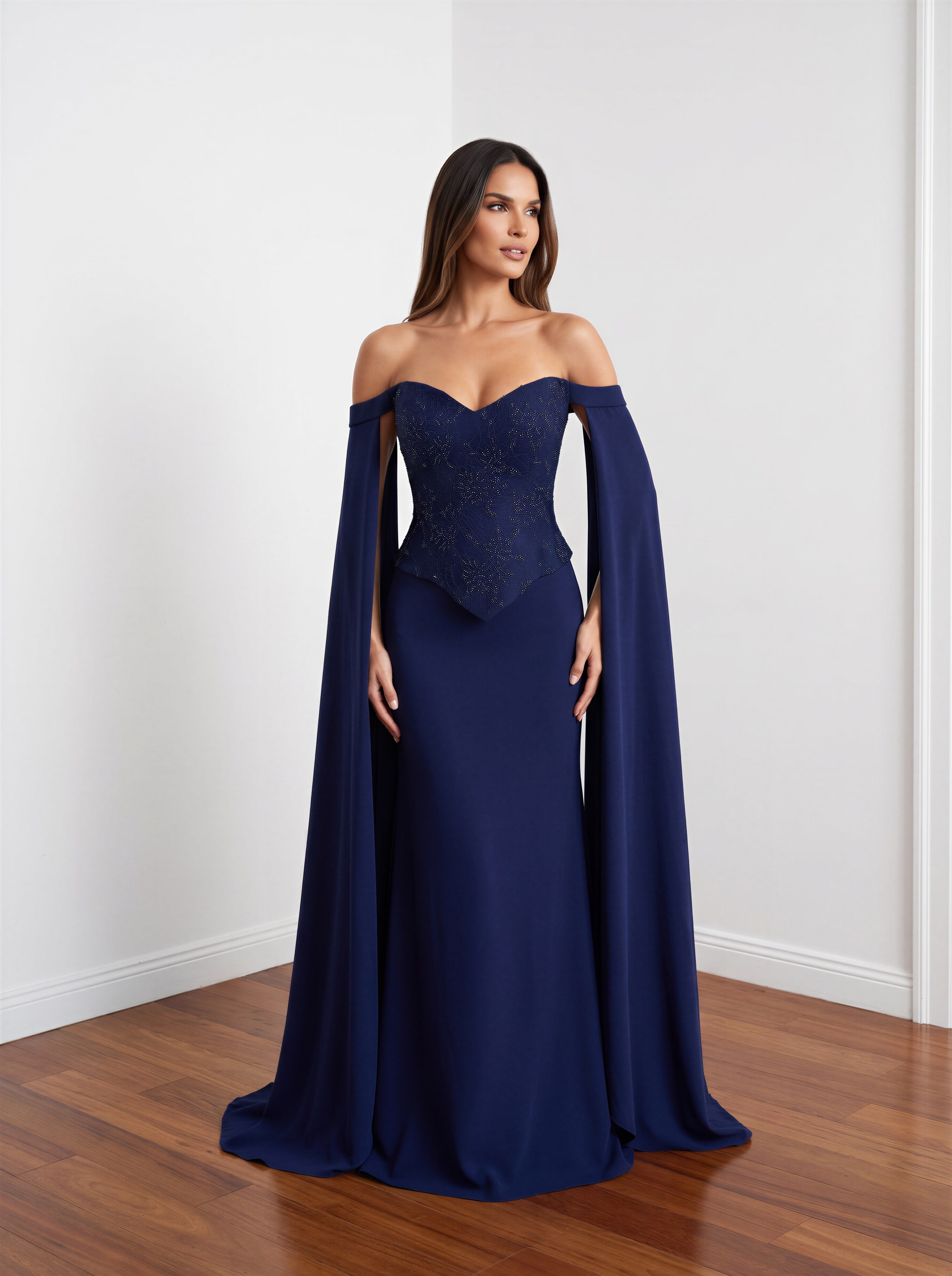 6304CRD DANTEL SATEN  ABİYE ELBİSE