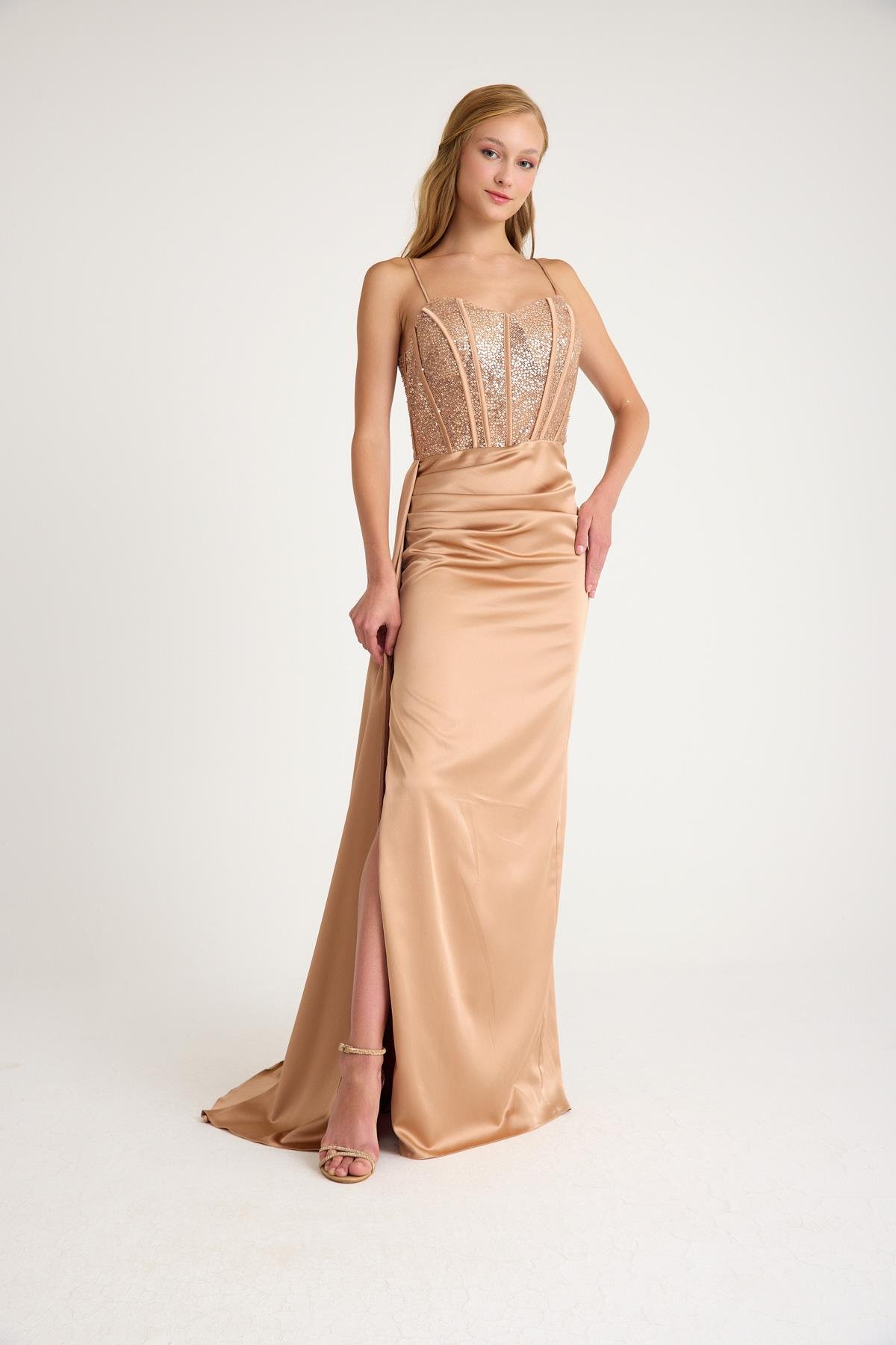 SATEN BİYELİ PAYET ABİYE ELBİSE