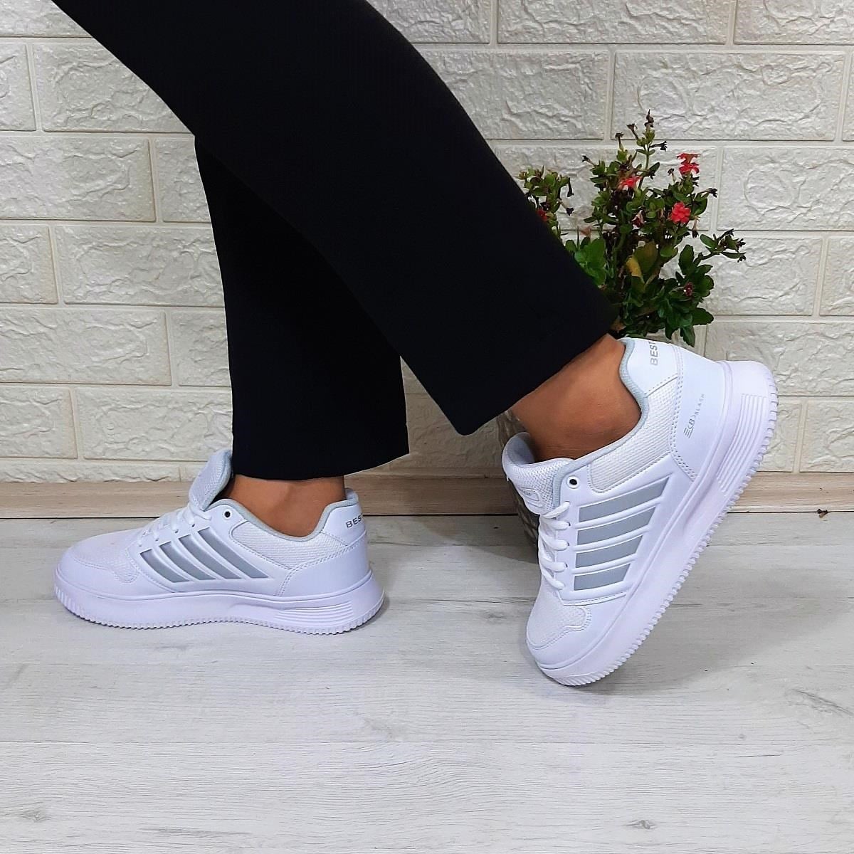 Bestof 074 Beyaz-beyaz Sneaker Düz Taban Hafif Rahat Spor Çift Ayakkabısı