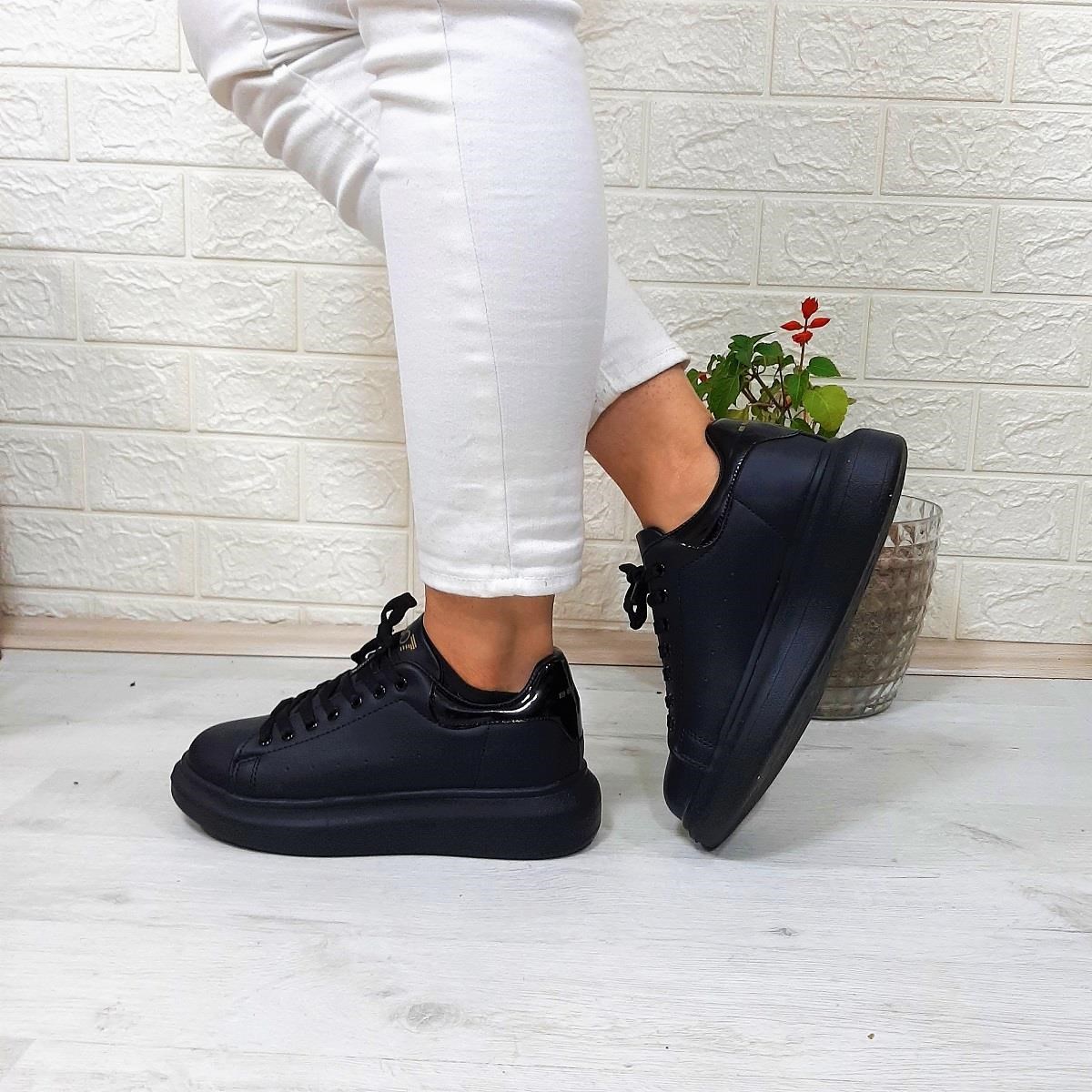 Bestof 150 Siyah-Siyah Fuspetli Sneaker Düz Taban Spor Ayakkabı