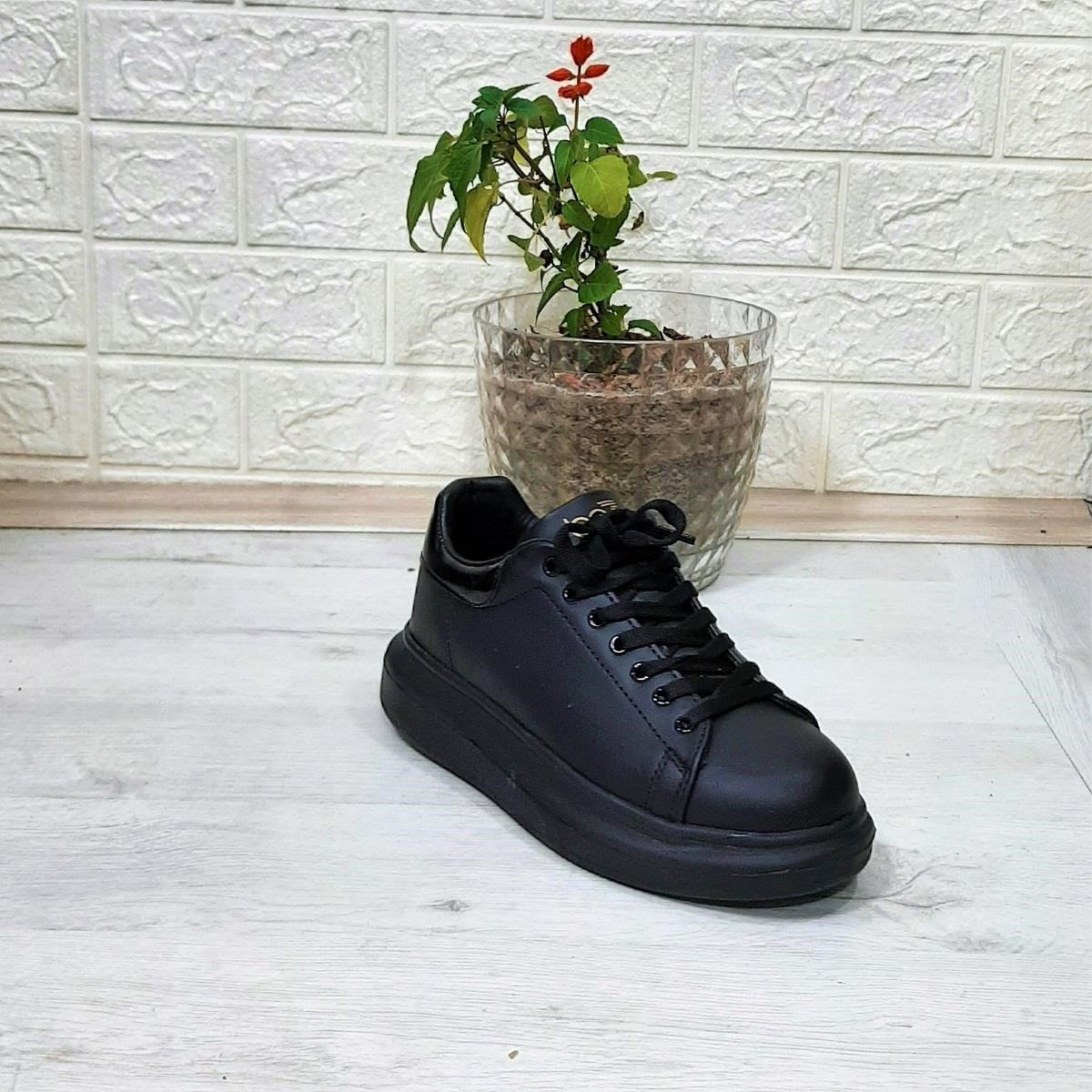 Bestof 150 Siyah-Siyah Fuspetli Sneaker Düz Taban Spor Ayakkabı