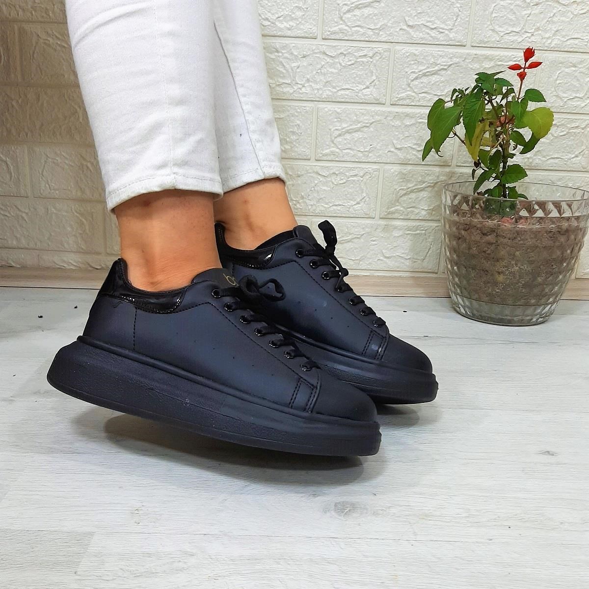 Bestof 150 Siyah-Siyah Fuspetli Sneaker Düz Taban Spor Ayakkabı