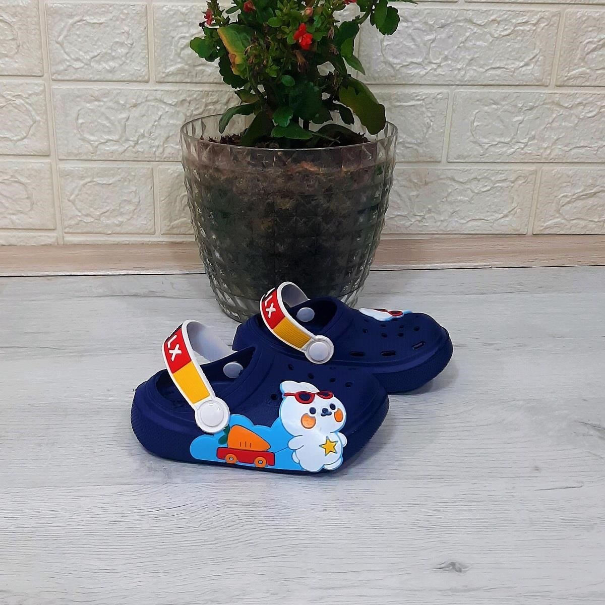 Calx 9041 Lacivert Beyaz crks Tavşan Fifürlü Erkek Çocuk Terlik