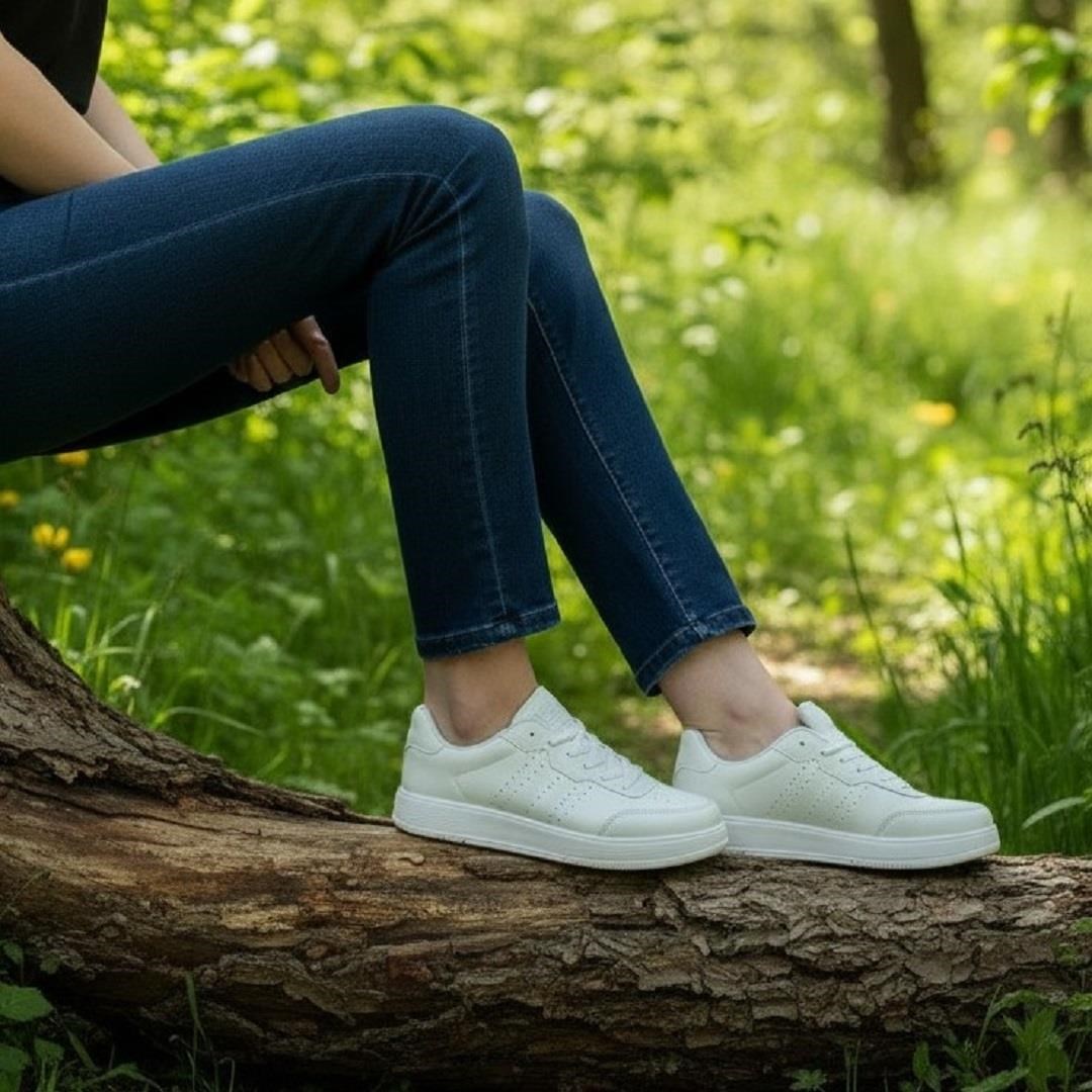 Darkstep 158 Beyaz Cilt Düz Taban Spor Ayakkabı