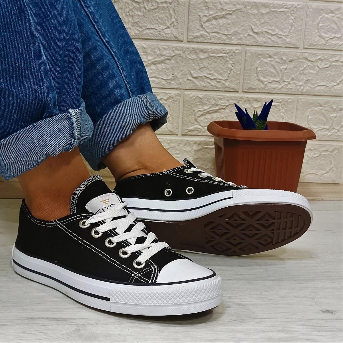 Fiyra 554 Siyah-Beyaz Kısa Unisex Sneaker Keten Spor Ayakkabı