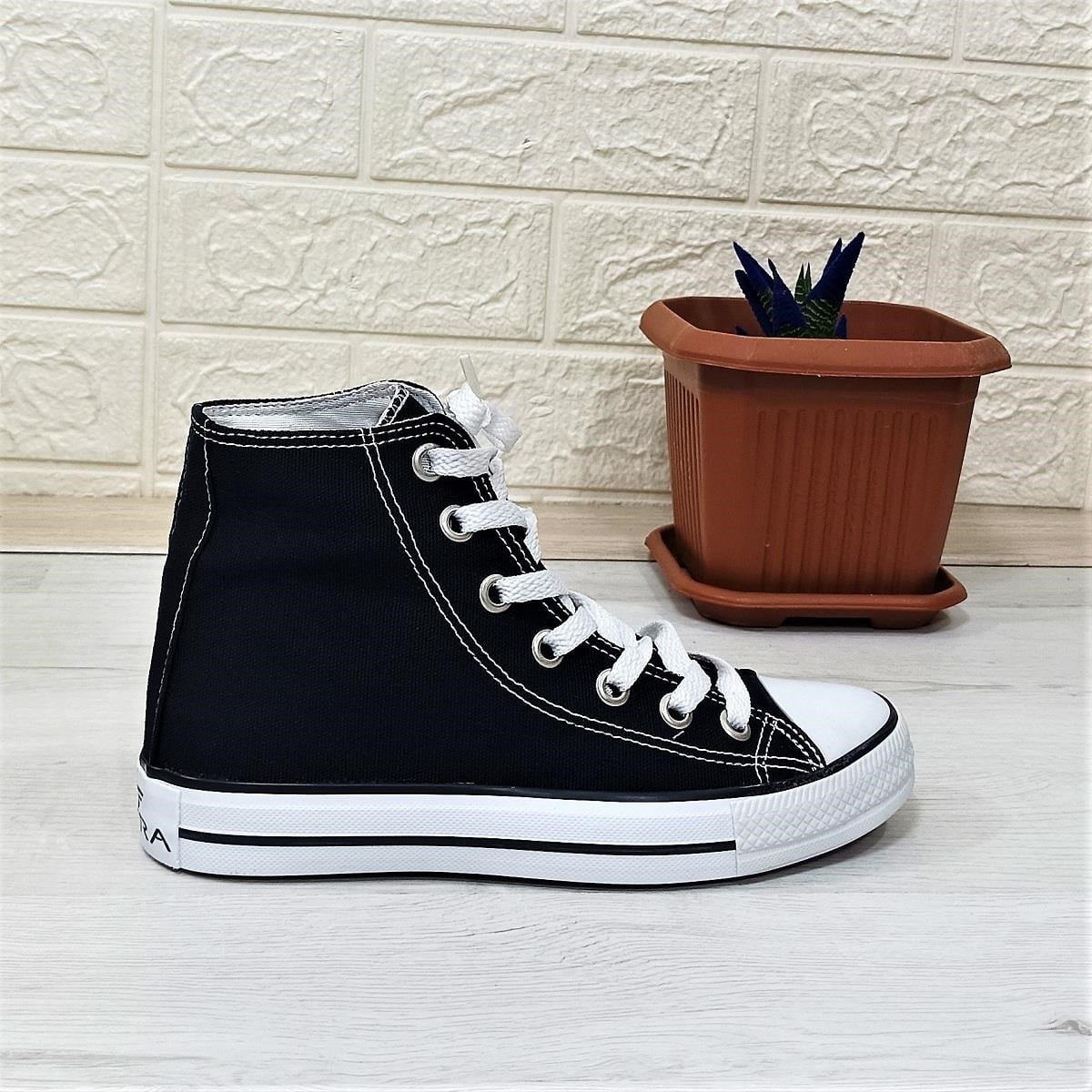 Fiyra 555 Siyah-Beyaz Uzun Unisex Sneaker Keten Spor Ayakkabı