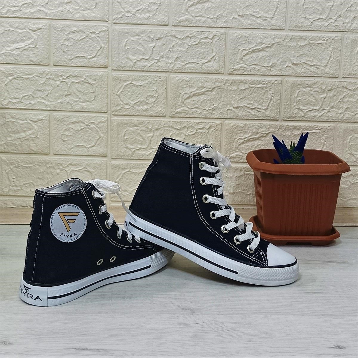 Fiyra 555 Siyah-Beyaz Uzun Unisex Sneaker Keten Spor Ayakkabı