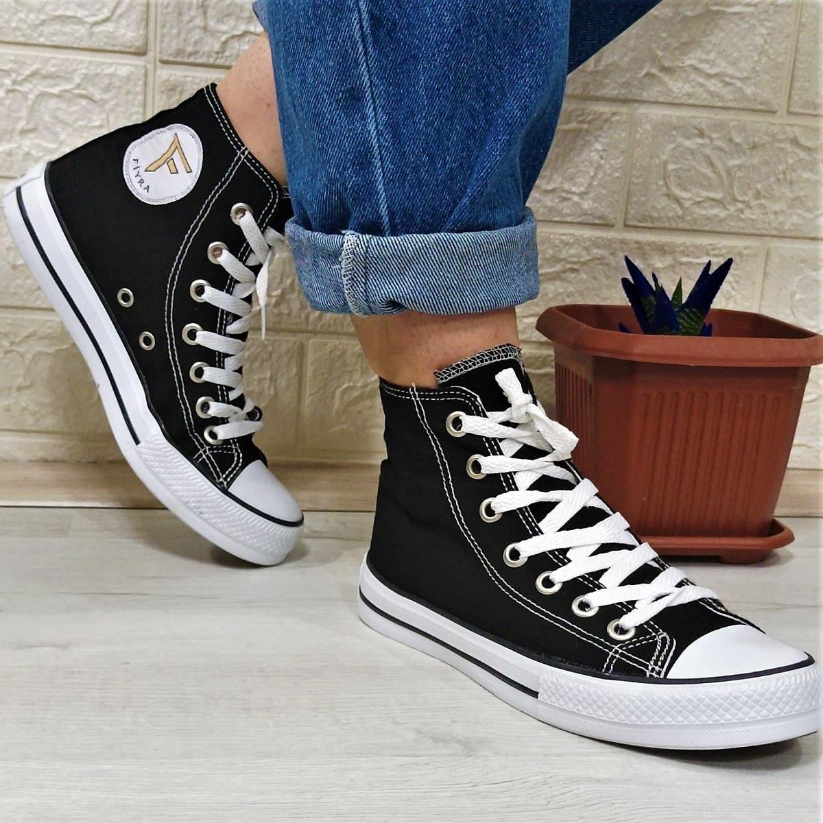 Fiyra 555 Siyah-Beyaz Uzun Unisex Sneaker Keten Spor Ayakkabı
