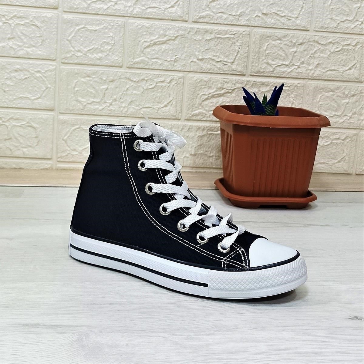 Fiyra 555 Siyah-Beyaz Uzun Unisex Sneaker Keten Spor Ayakkabı