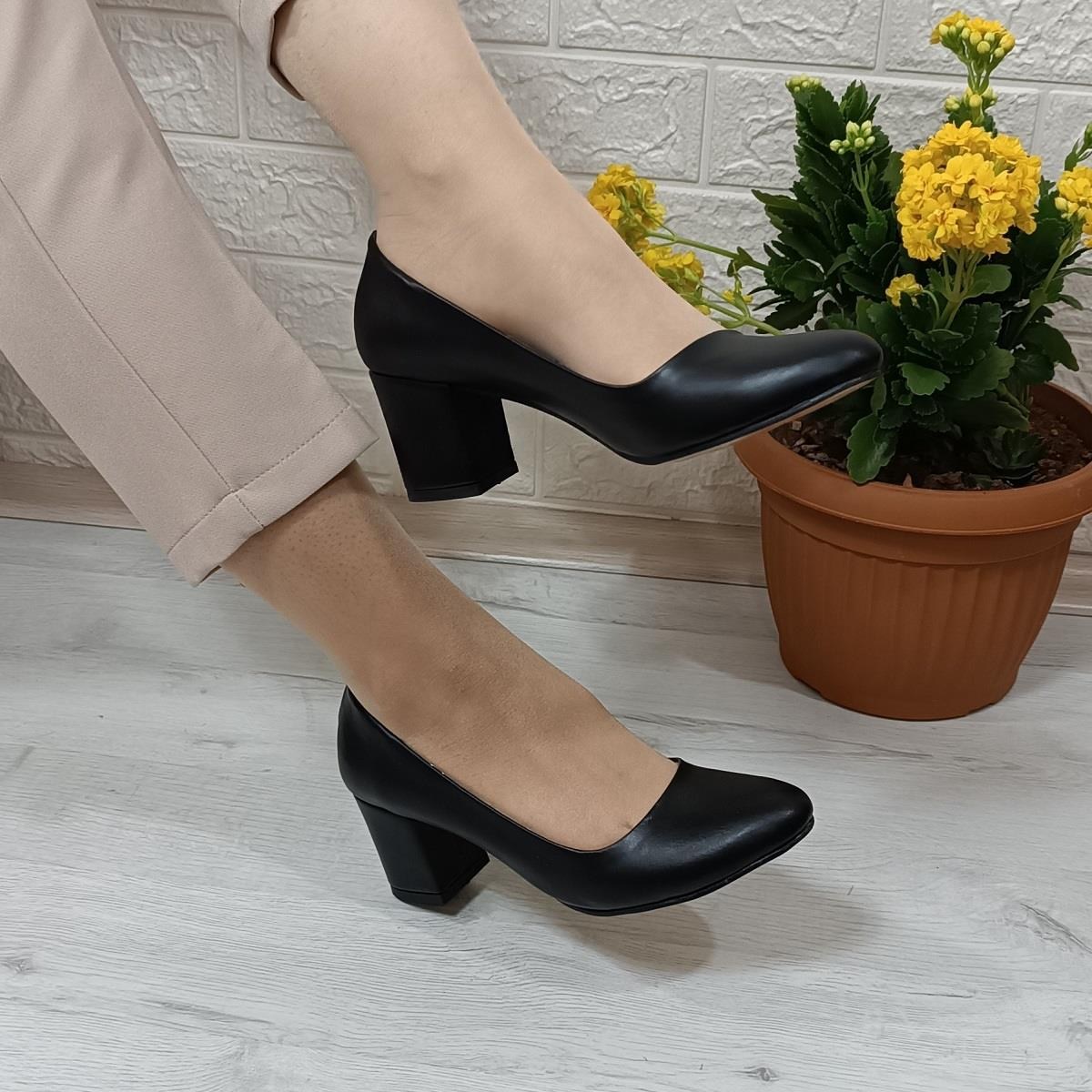 Fiyra 7028 Siyah 5cm Kare Topuklu Bayan Stiletto Ayakkabı