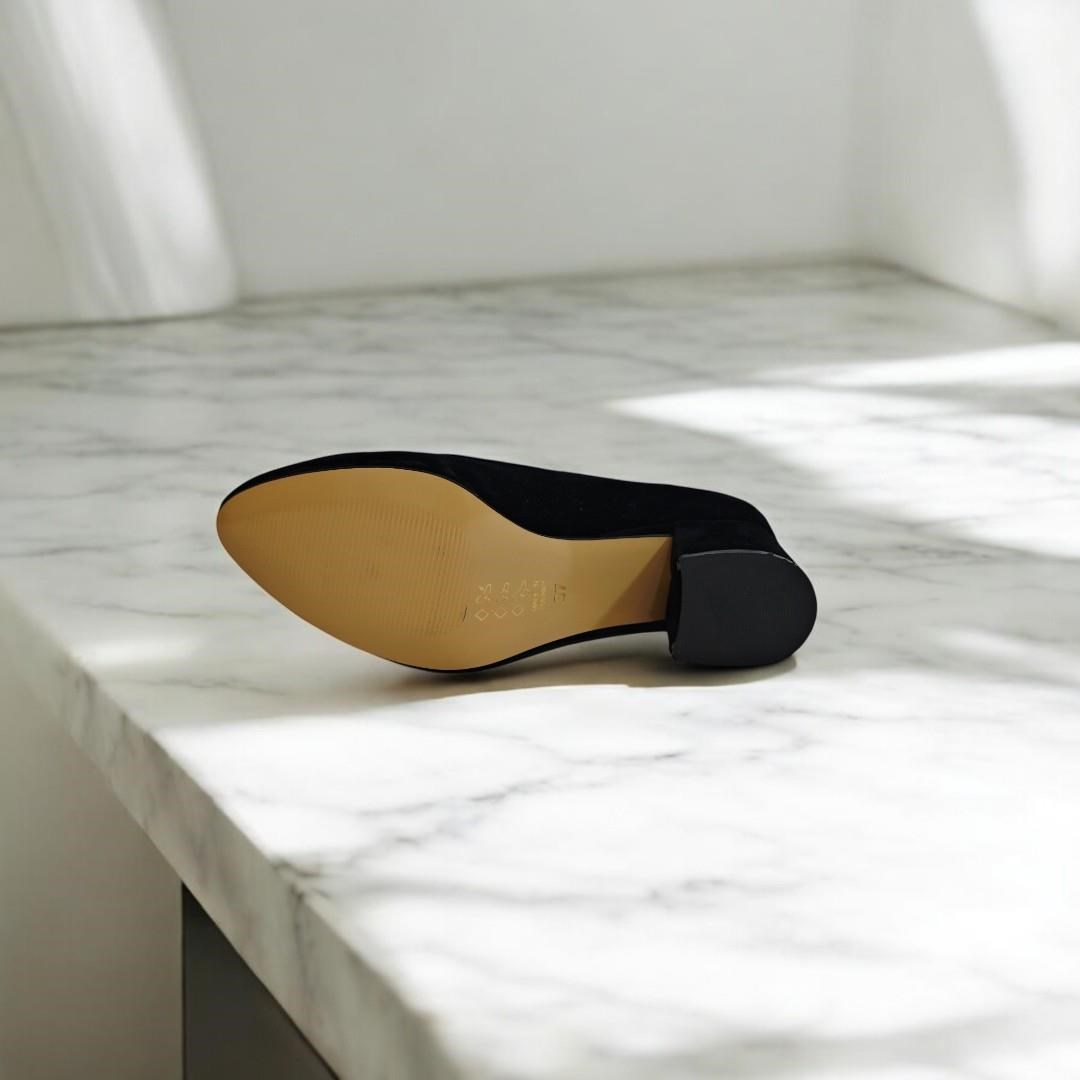 Fiyra 7028 Siyah Süet 5cm Kare Topuklu Bayan Stiletto Ayakkabı