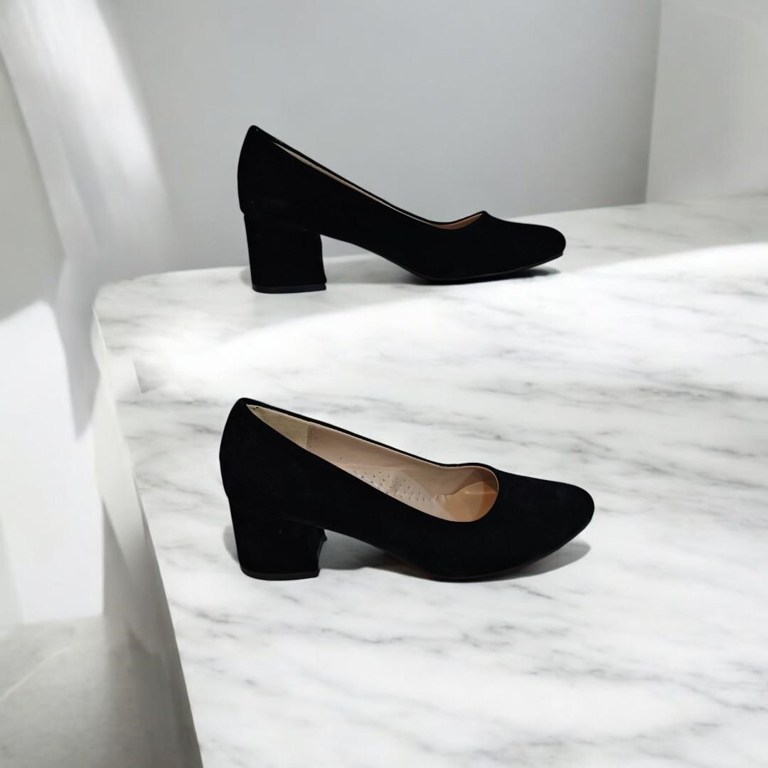 Fiyra 7028 Siyah Süet 5cm Kare Topuklu Bayan Stiletto Ayakkabı