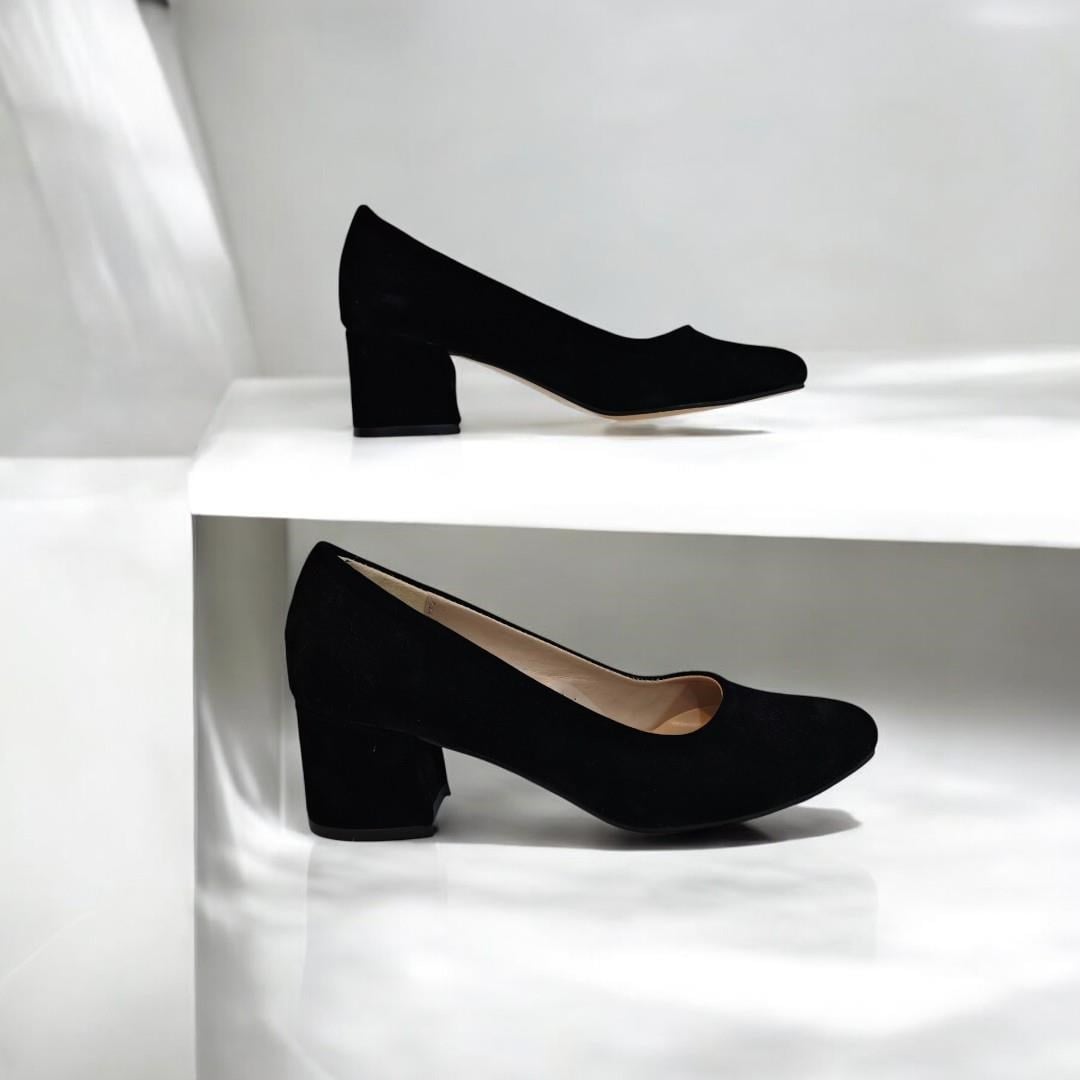 Fiyra 7028 Siyah Süet 5cm Kare Topuklu Bayan Stiletto Ayakkabı