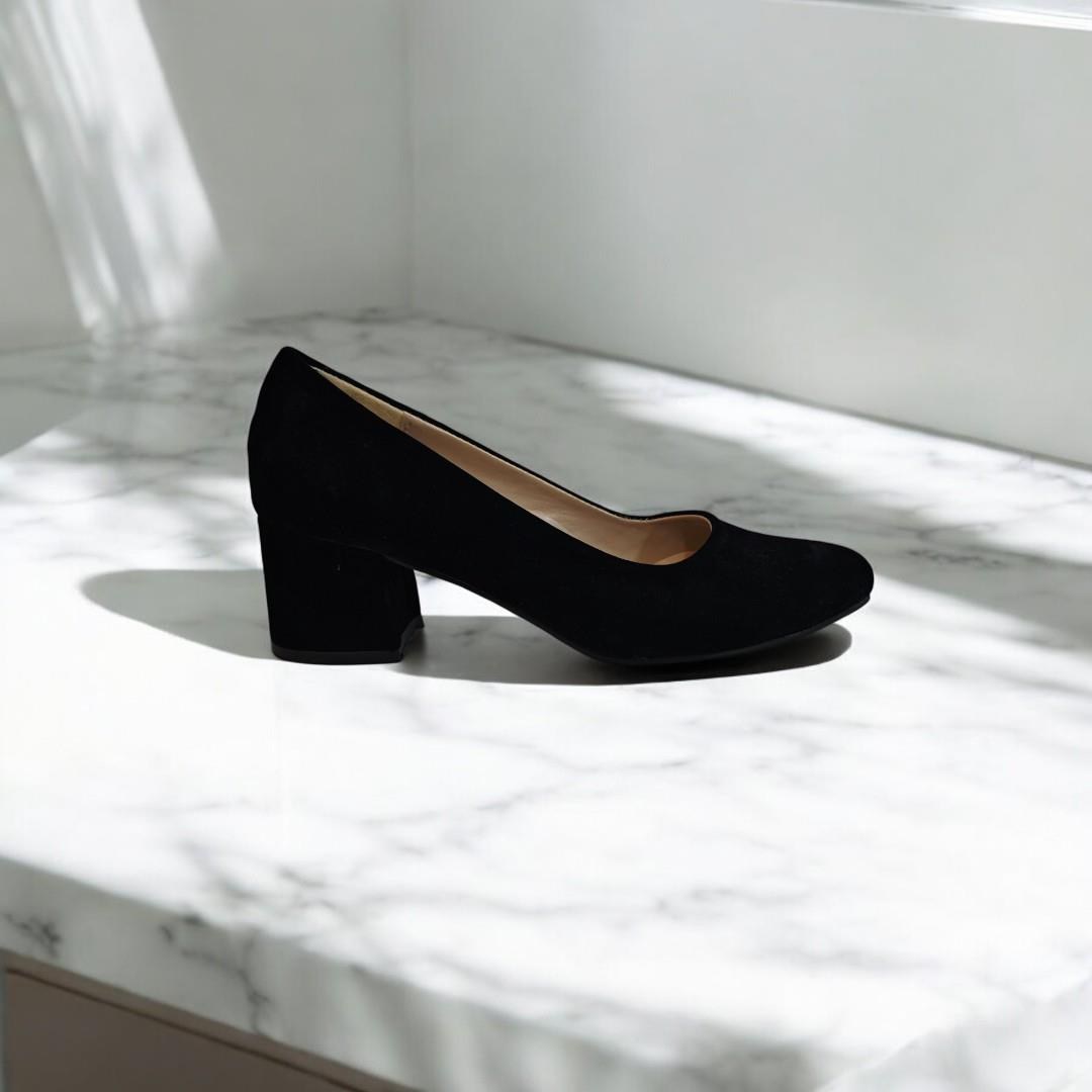 Fiyra 7028 Siyah Süet 5cm Kare Topuklu Bayan Stiletto Ayakkabı