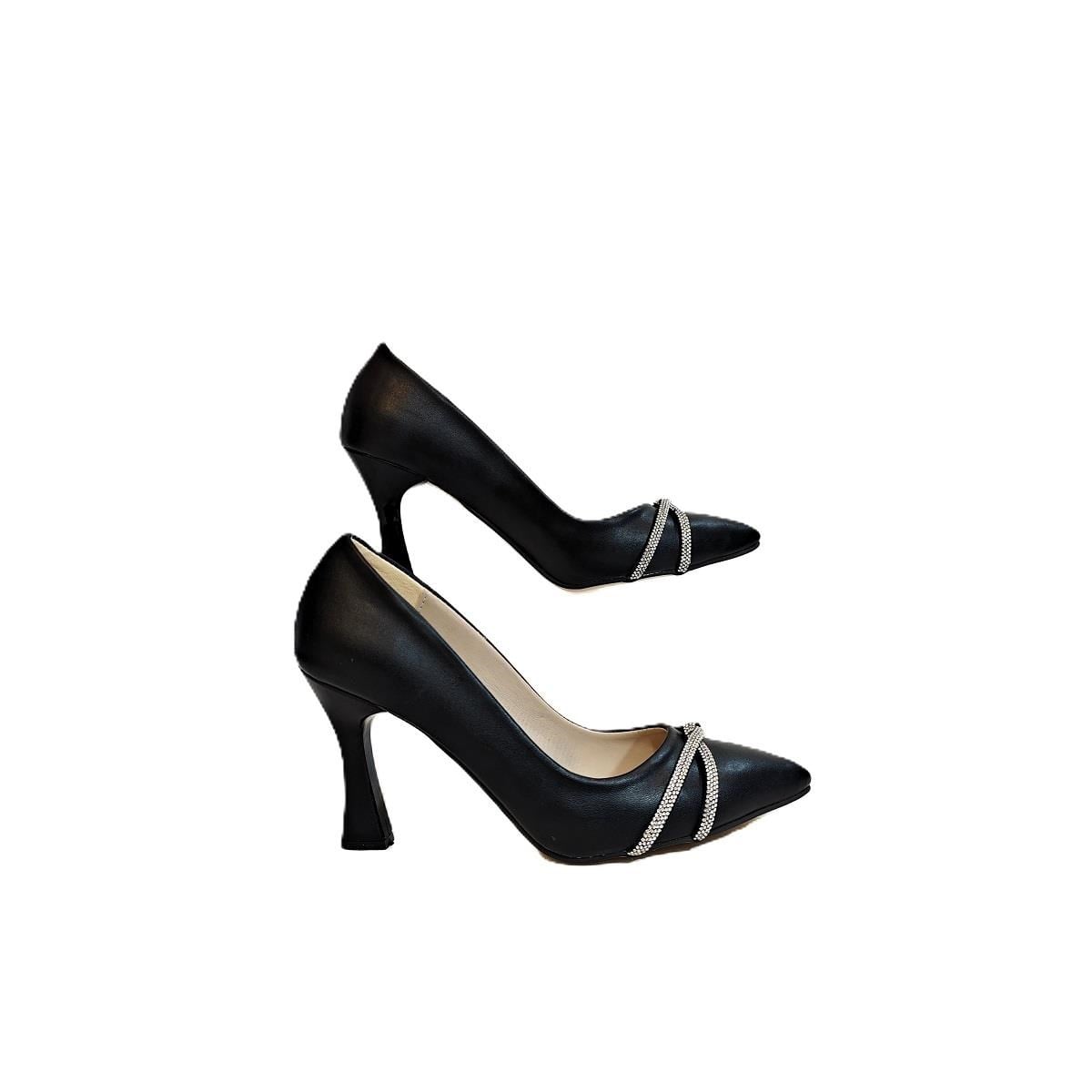 Fiyra 7030 Siyah Örgü Taşlı Kadeh Topuk Stiletto Topuklu Ayakkabı