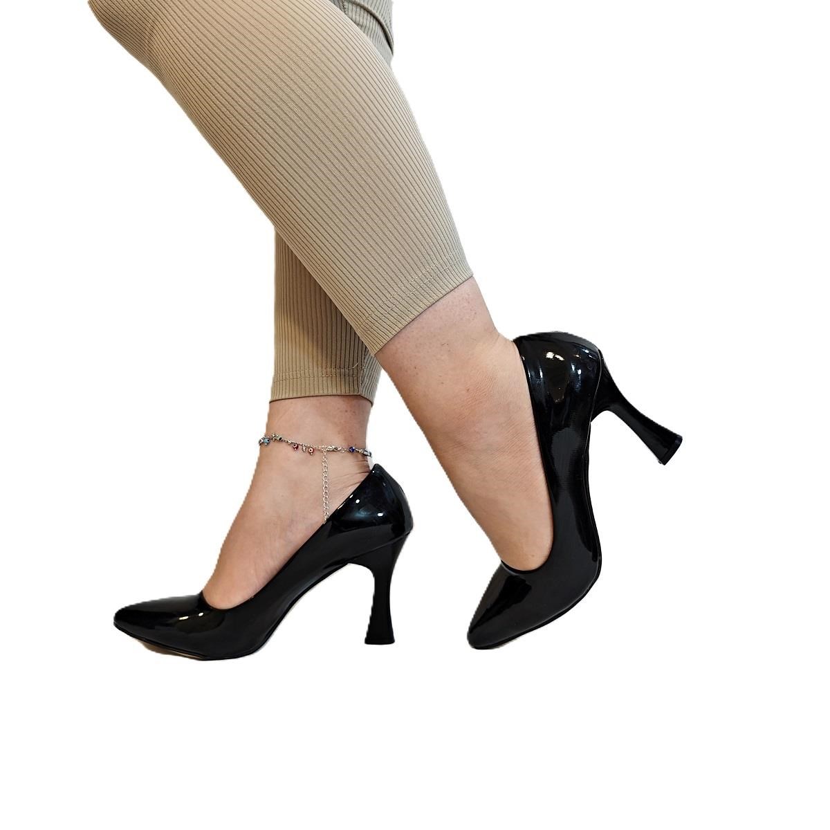 Fiyra 7035 Siyah Rugan İnce Kadeh Topuk Stiletto Topuklu Ayakkabı