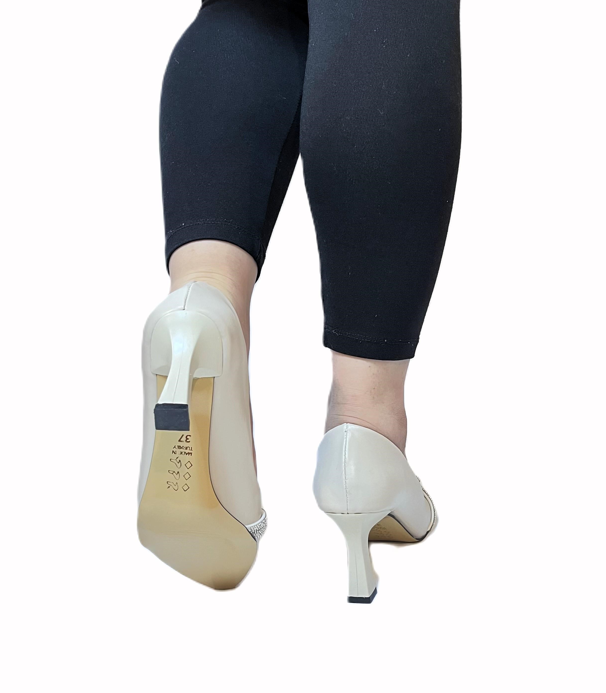 Fiyra 7051 nml Bej Taşlı Kadeh 7cm Topuklu Bayan Stiletto Ayakkabı