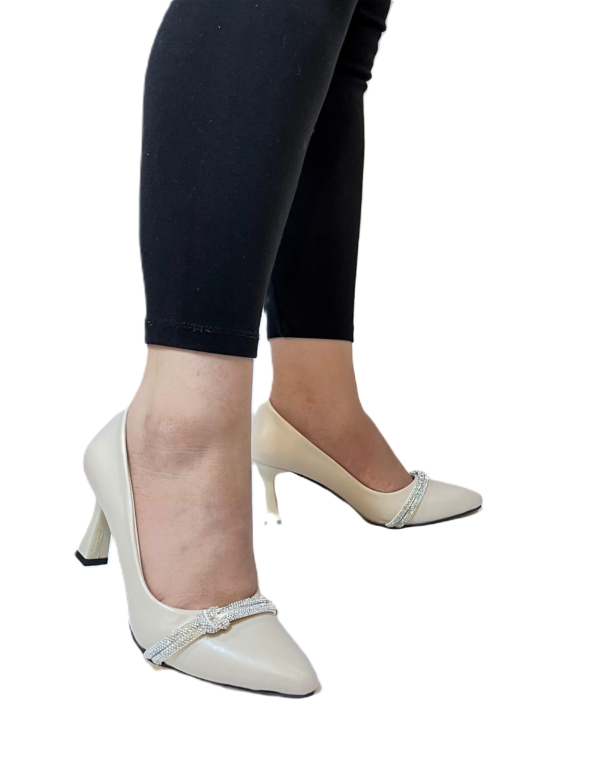 Fiyra 7051 nml Bej Taşlı Kadeh 7cm Topuklu Bayan Stiletto Ayakkabı