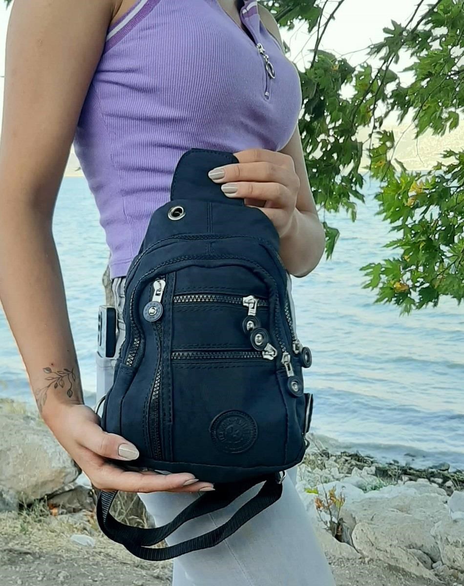 Fiyra bb1 Siyah Krinkıl Kumaş Beş Bölmeli  Body Bag Bayan Çanta