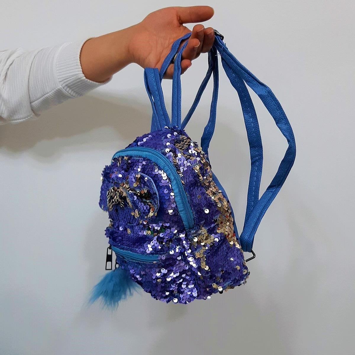 Fiyra crn Bebe Mavi Pullu Kız Çocuk Sırt Çantası (16cmx20cmx10cm)