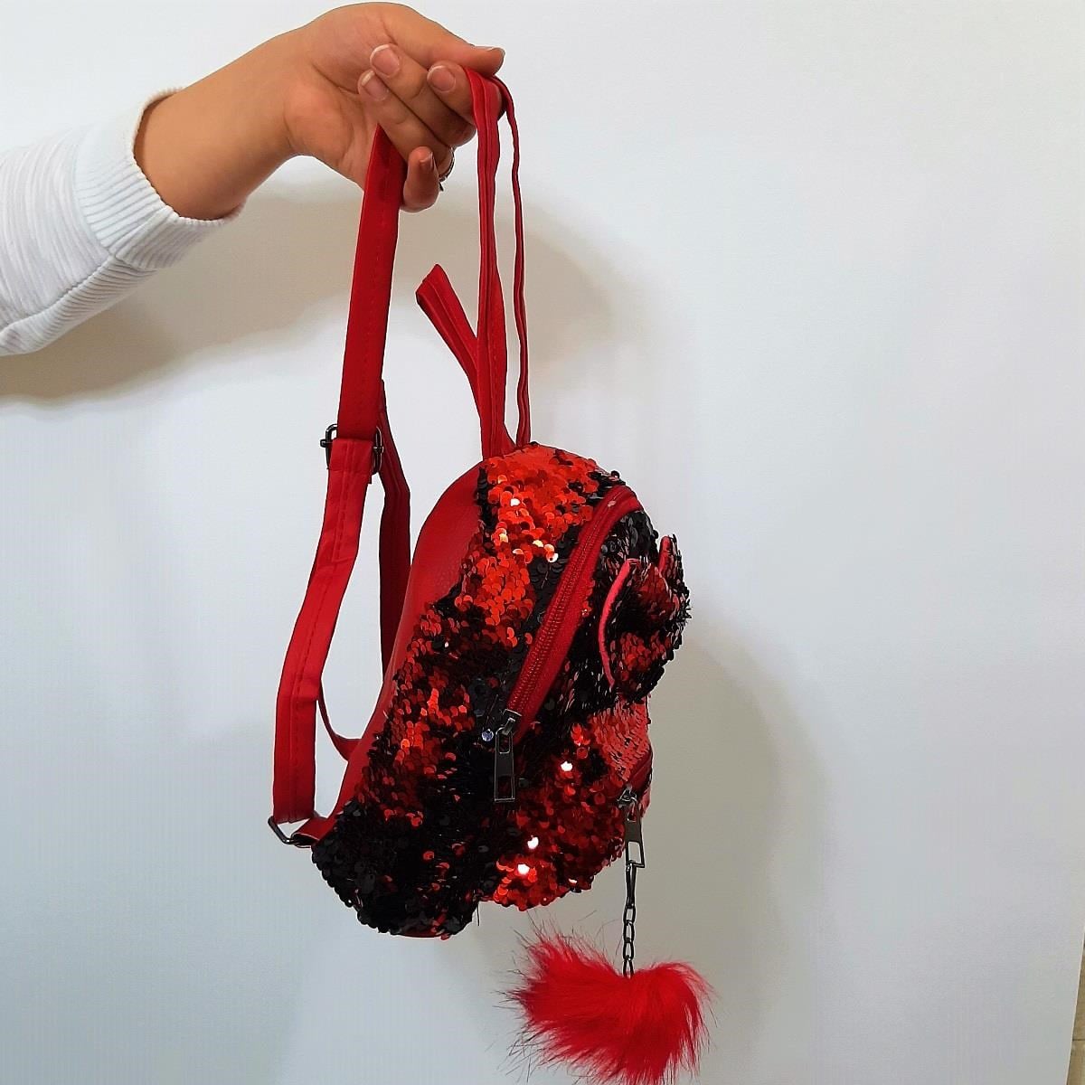 Fiyra crn Kırmızı Pullu Kız Çocuk Sırt Çantası (16cmx20cmx10cm)