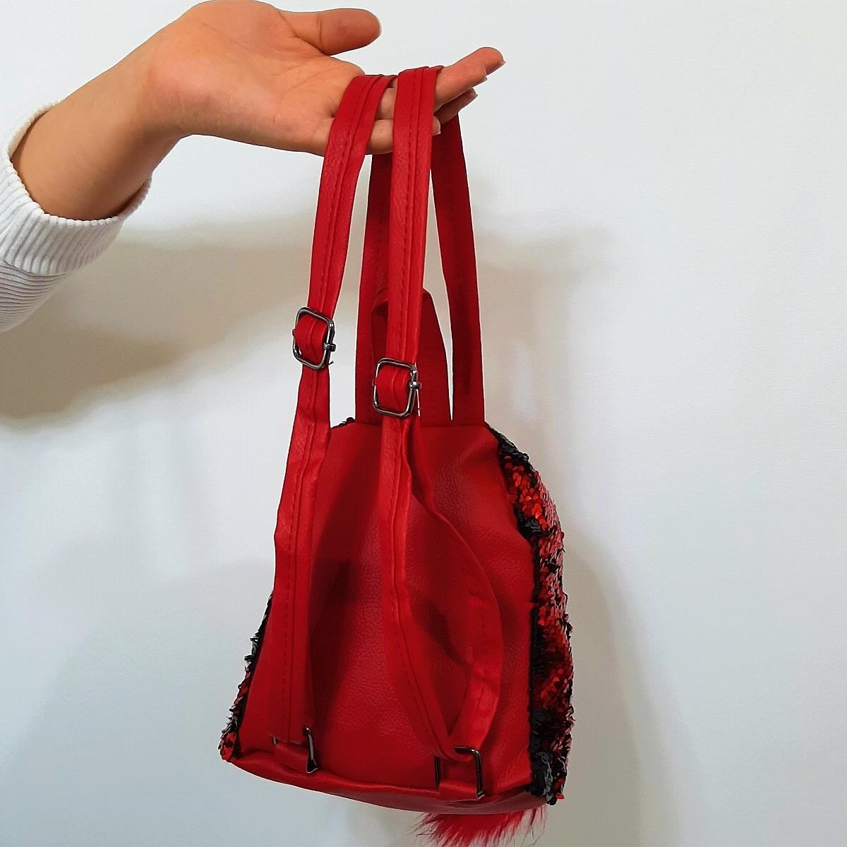 Fiyra crn Kırmızı Pullu Kız Çocuk Sırt Çantası (16cmx20cmx10cm)