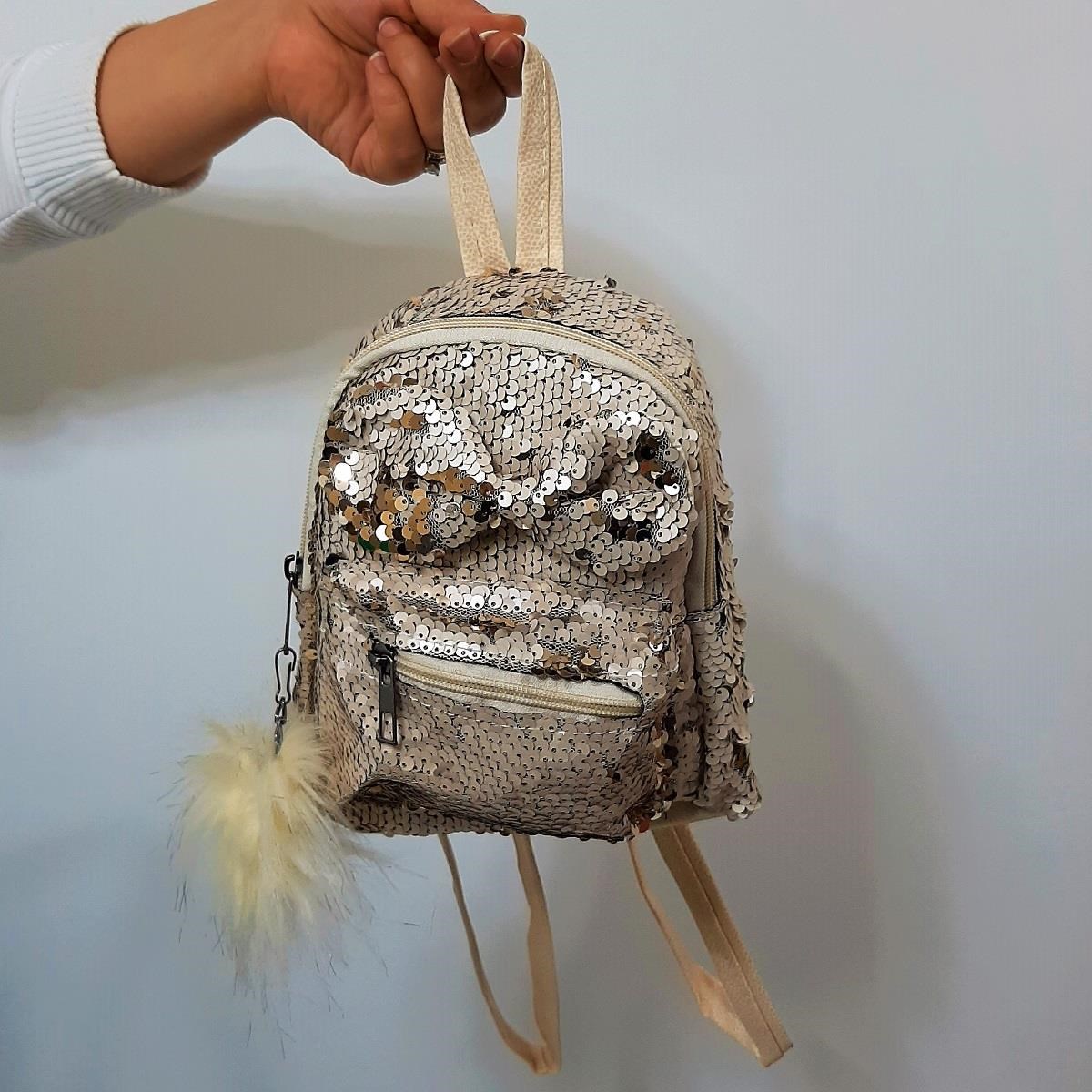 Fiyra crn Krem Pullu Kız Çocuk Sırt Çantası (16cmx20cmx10cm)