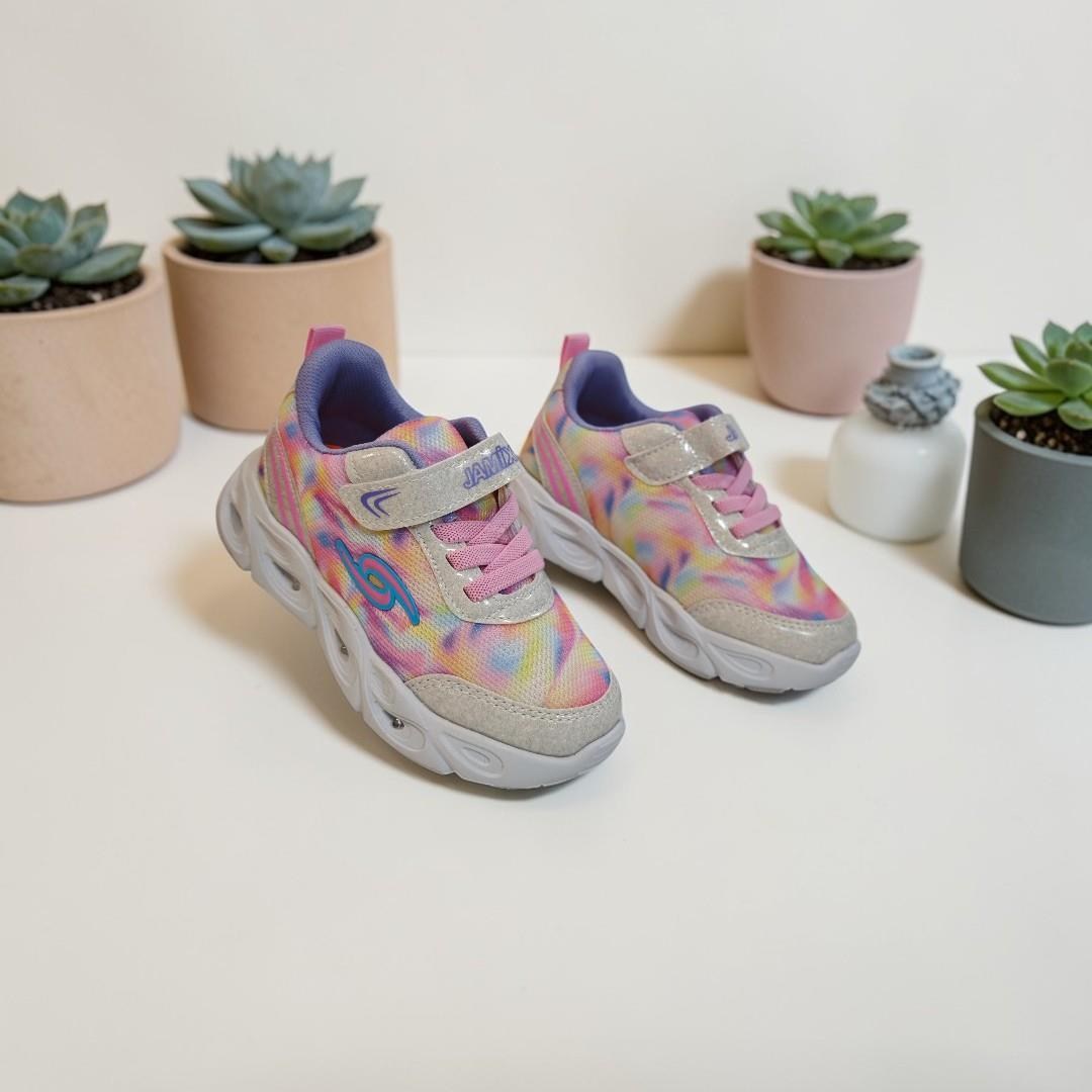 Jamix 125p Pembe-Beyaz Işıklı Cırtlı Kız Çocuk Spor Ayakkabı