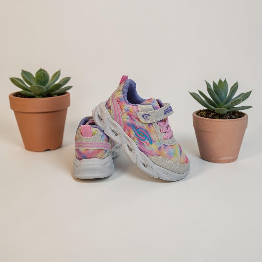 Jamix 125p Pembe-Beyaz Işıklı Cırtlı Kız Çocuk Spor Ayakkabı
