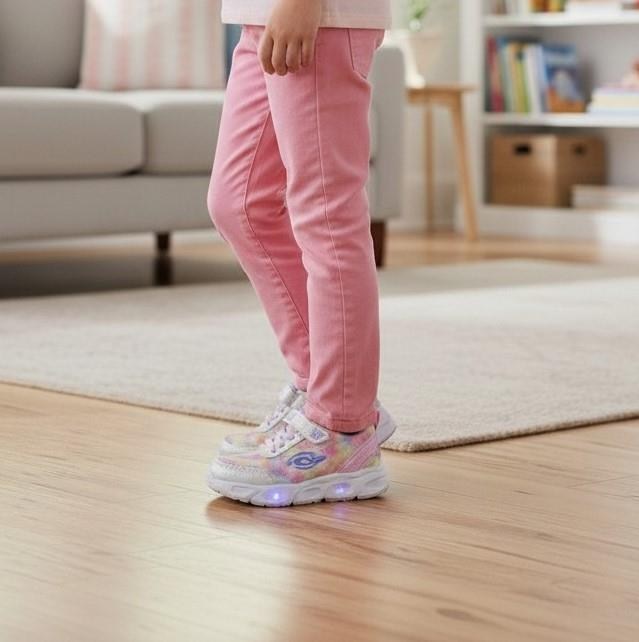 Jamix 125p Pembe-Beyaz Işıklı Cırtlı Kız Çocuk Spor Ayakkabı
