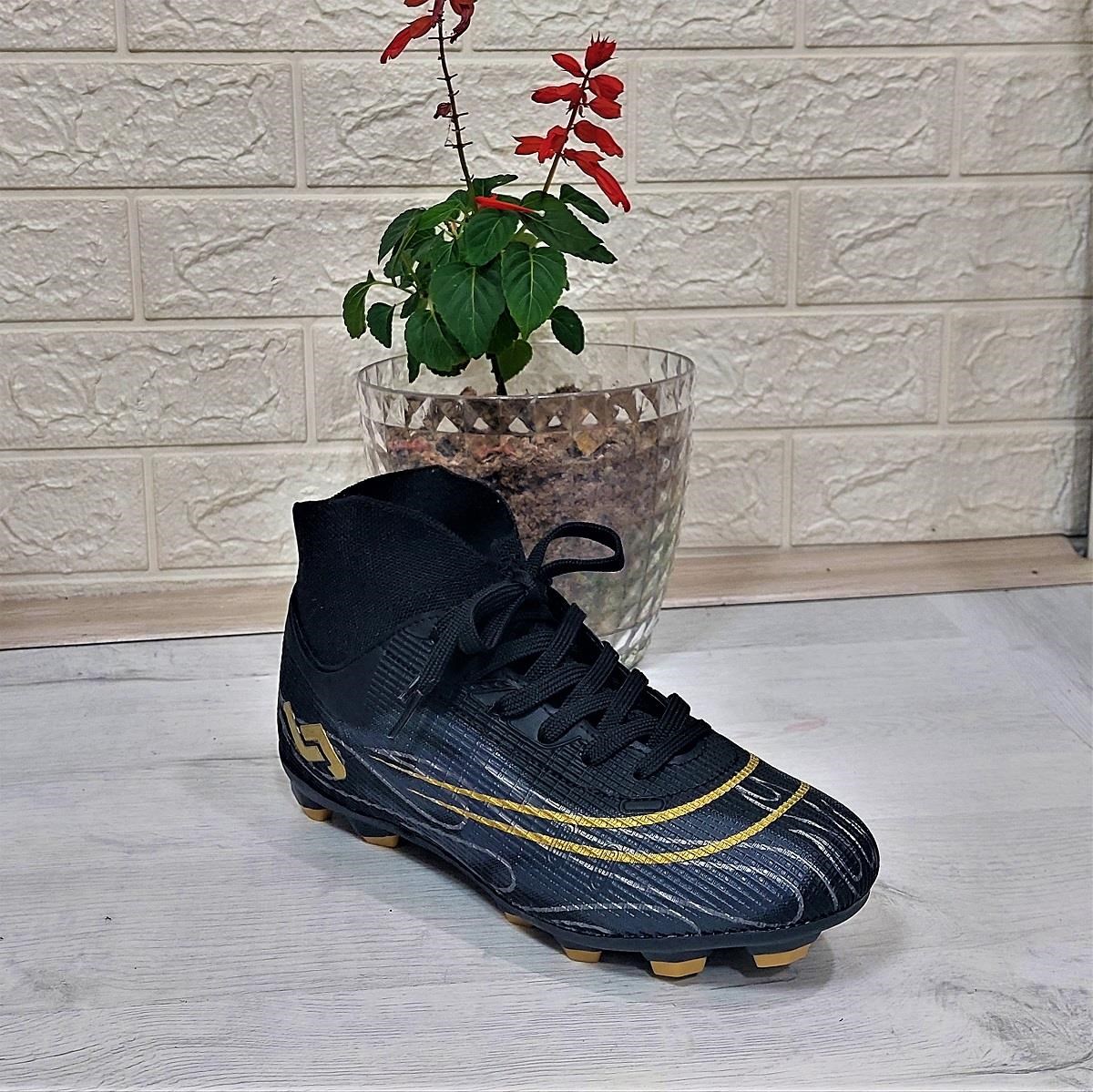 Jump 29676 Siyah-Altın Çoraplı Krampon Çimsaha Futbol Ayakkabı
