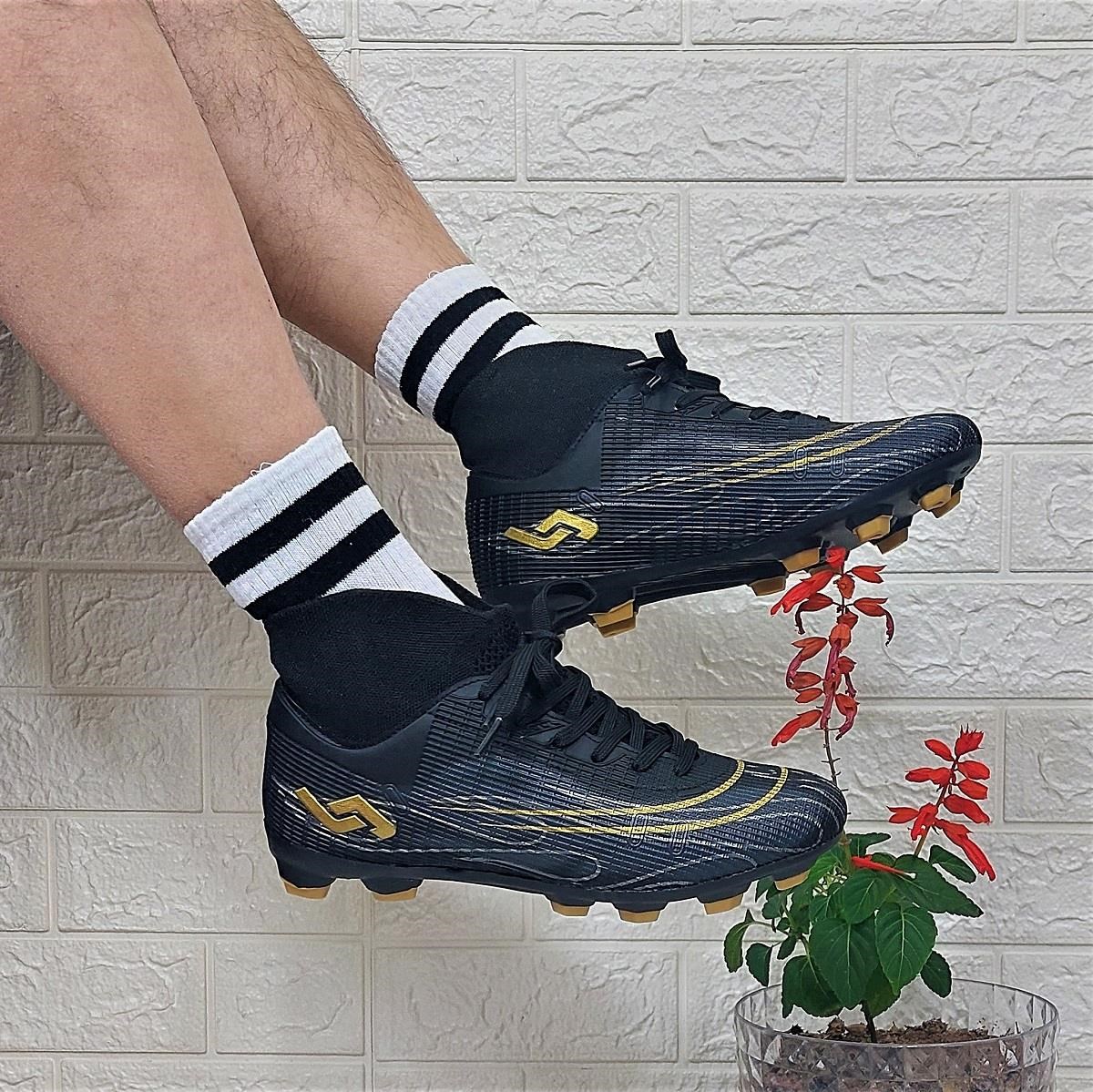 Jump 29676 Siyah-Altın Çoraplı Krampon Çimsaha Futbol Ayakkabı