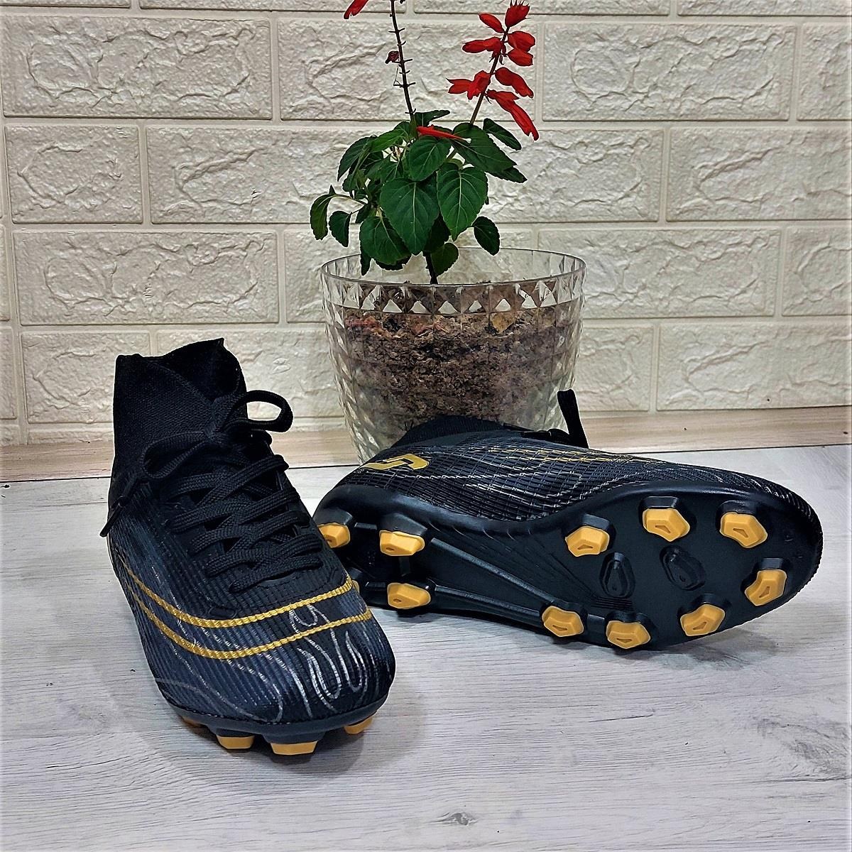 Jump 29676 Siyah-Altın Çoraplı Krampon Çimsaha Futbol Ayakkabı